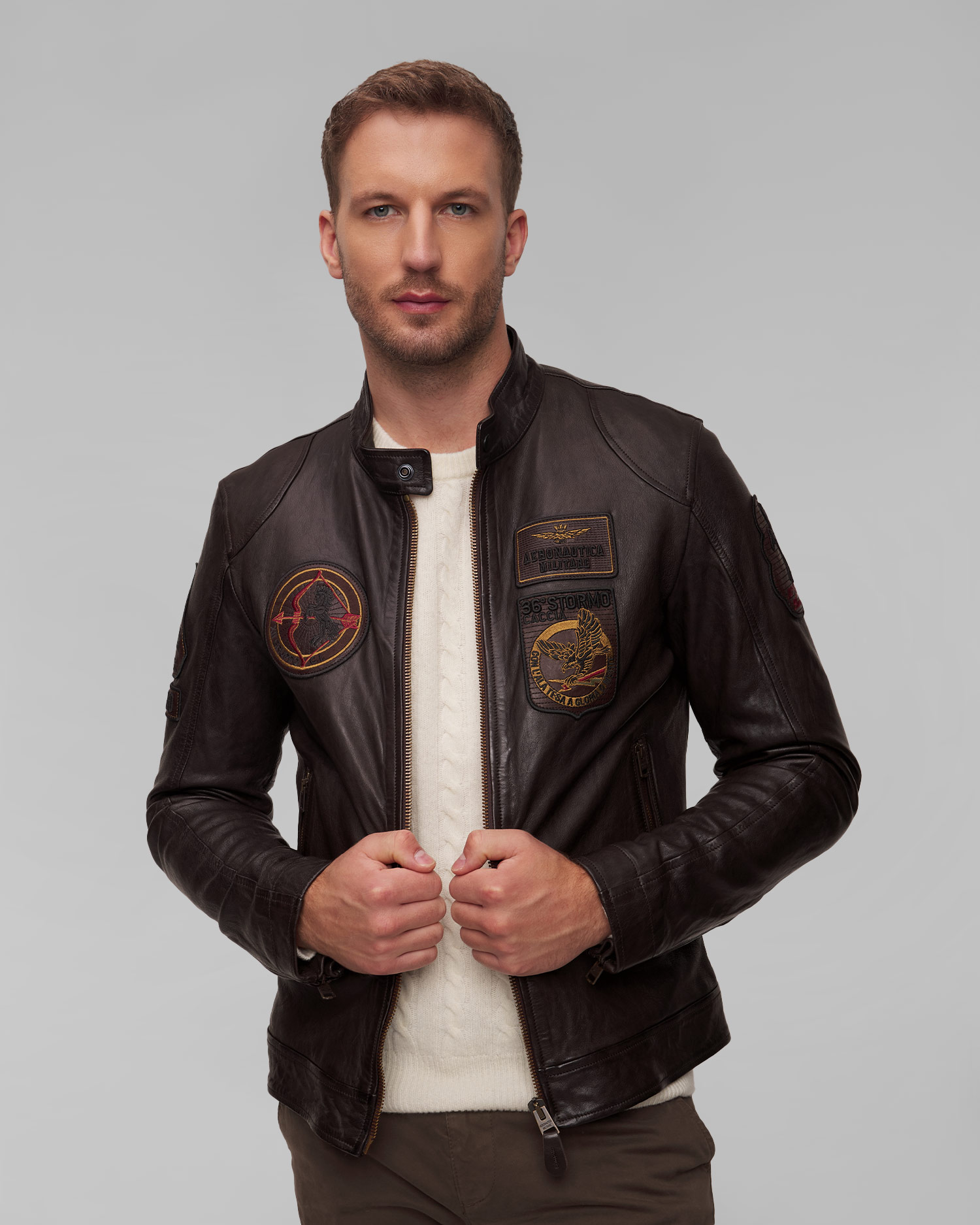 Aeronautica Militare Lederjacke für Herren in Braun
