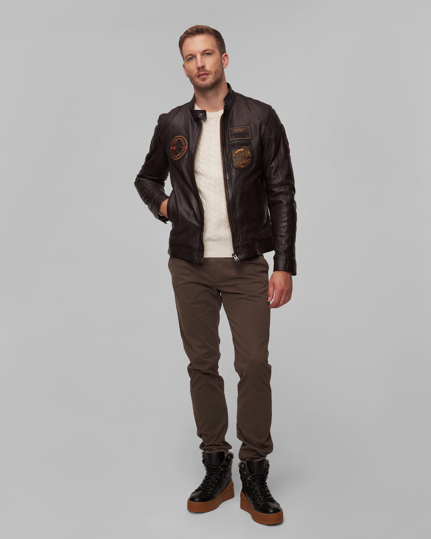 Aeronautica Militare Lederjacke für Herren in Braun
