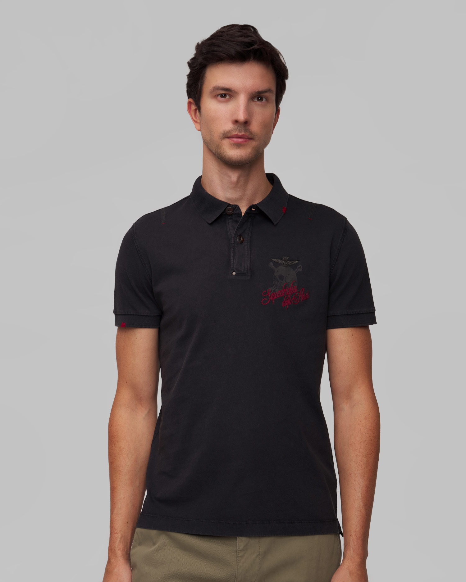 Polo noir pour hommes Aeronautica Militare