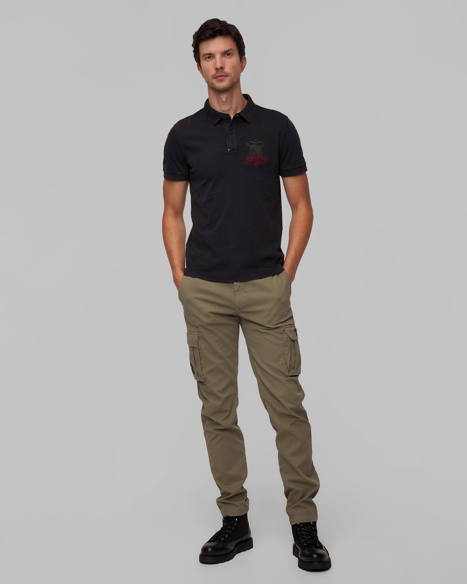 Men's black polo Aeronautica Militare