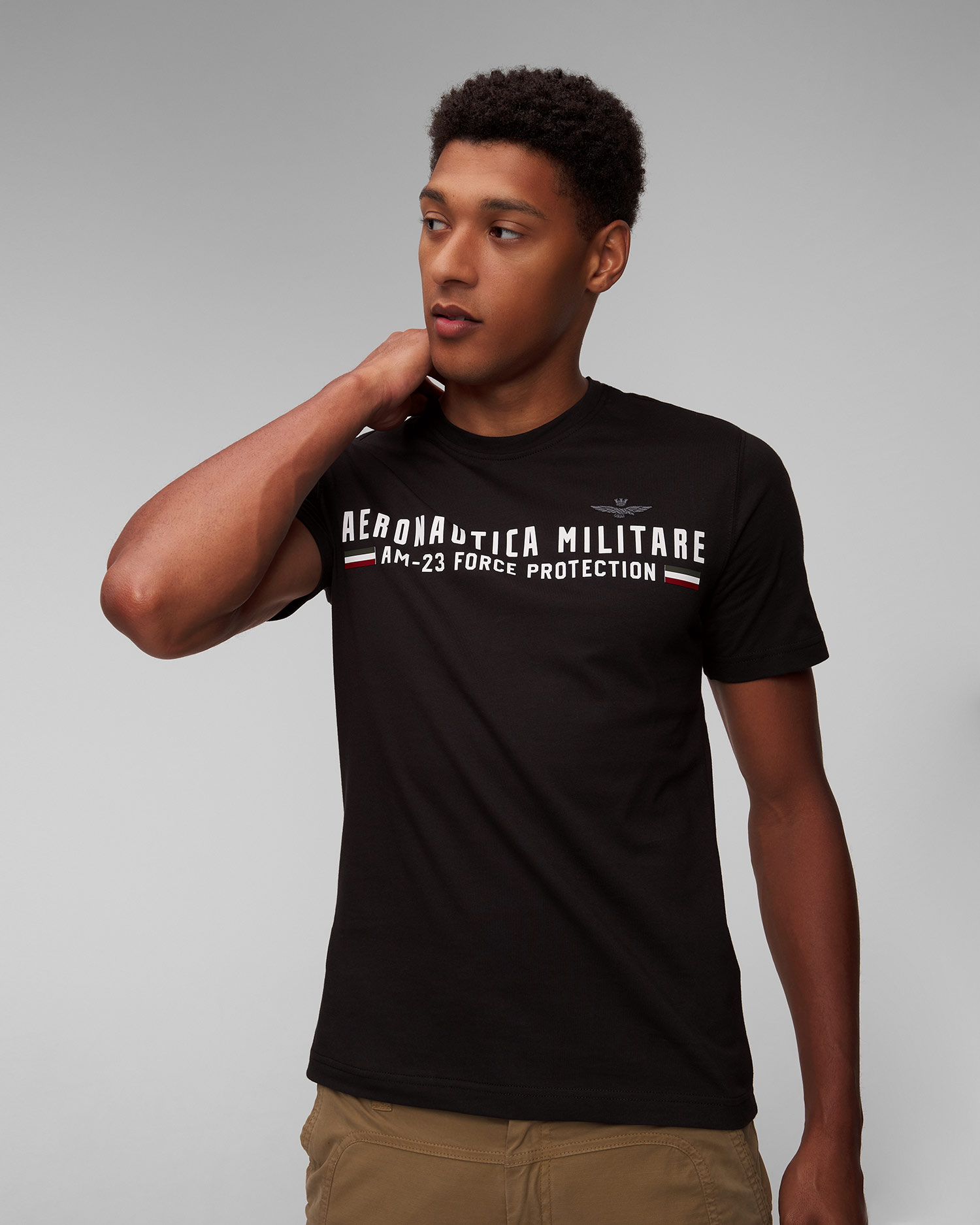 T-shirt noir pour hommes Aeronautica Militare 