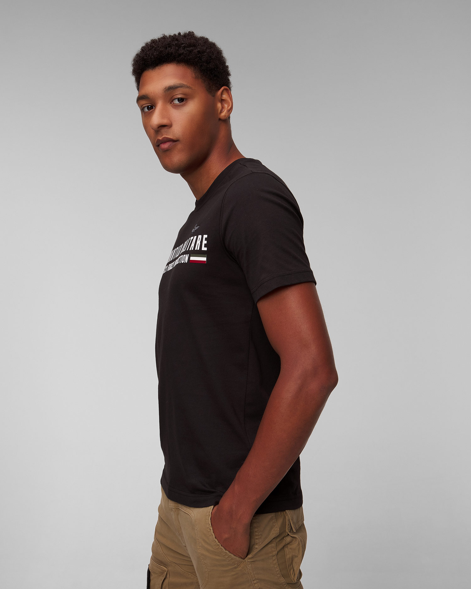 T-shirt noir pour hommes Aeronautica Militare 