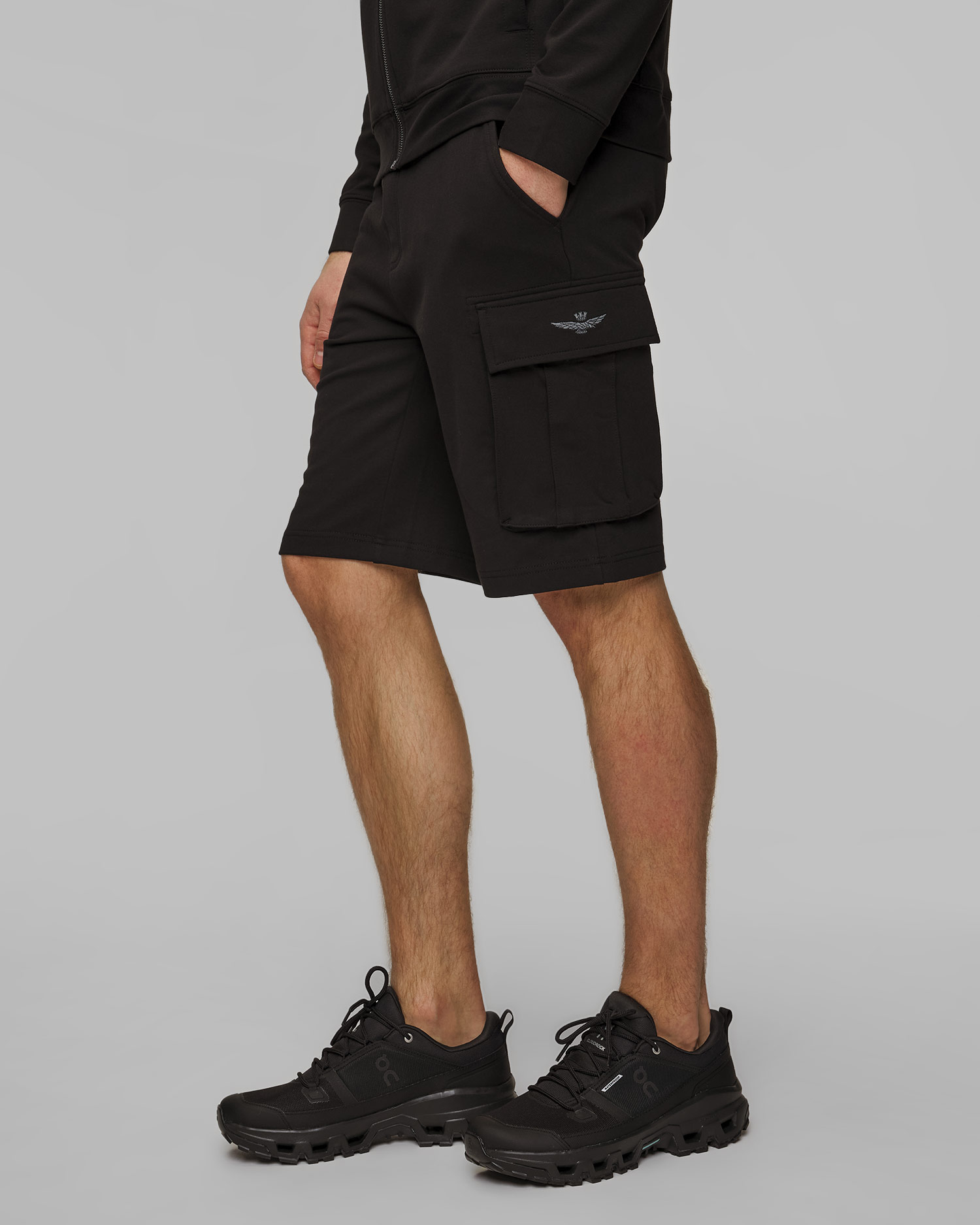 Pantaloni scurți negri de trening pentru bărbați Aeronautica Militare