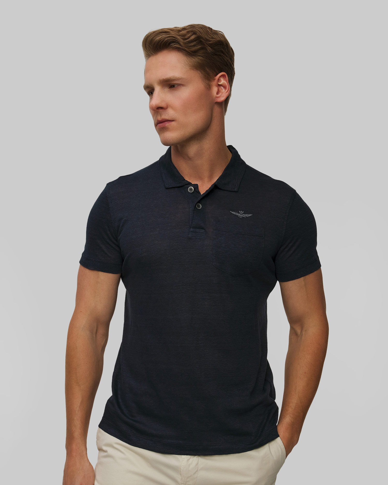 Tmavě modrá pánská lněná polokošile Aeronautica Militare