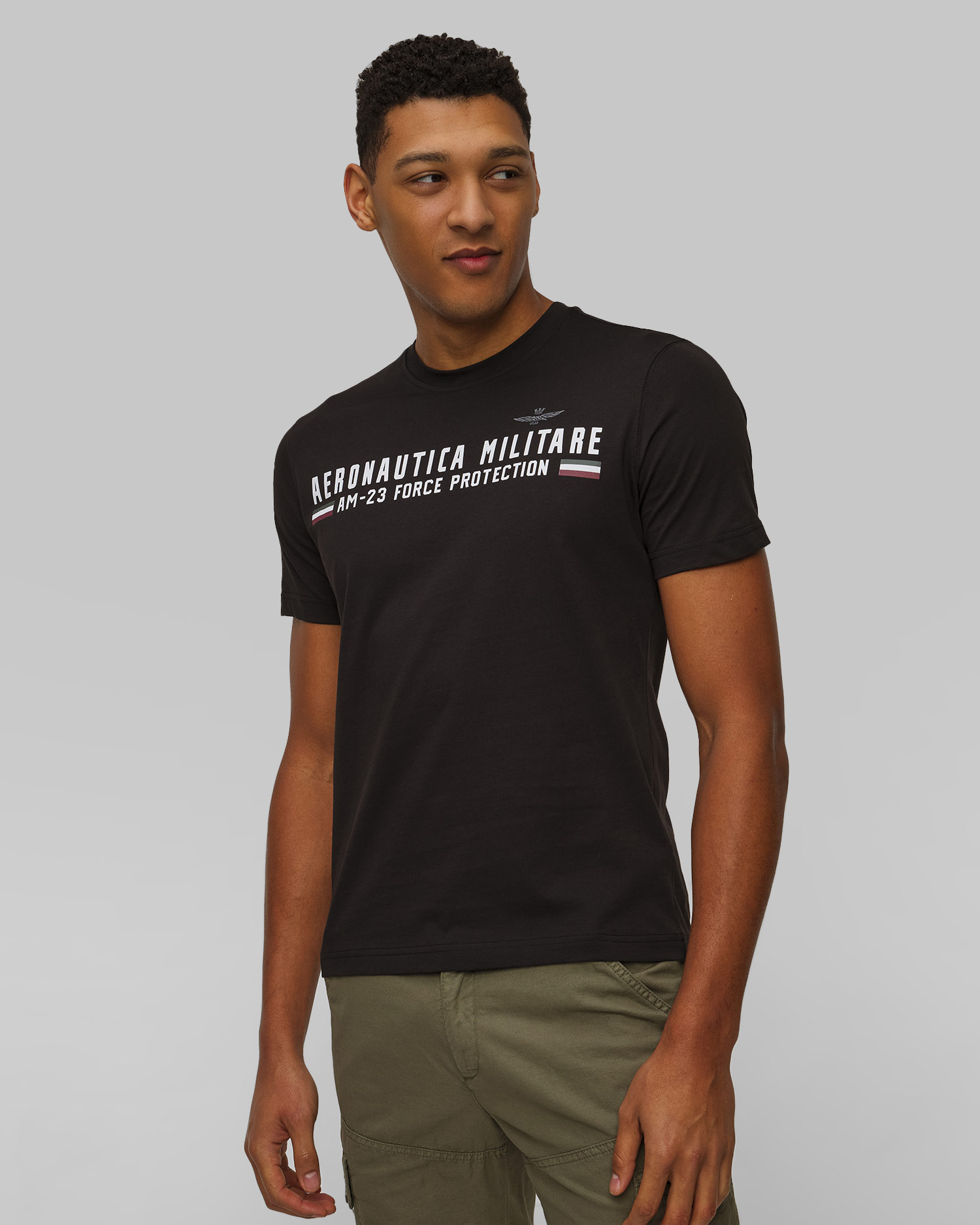 T-shirt noir pour hommes Aeronautica Militare 