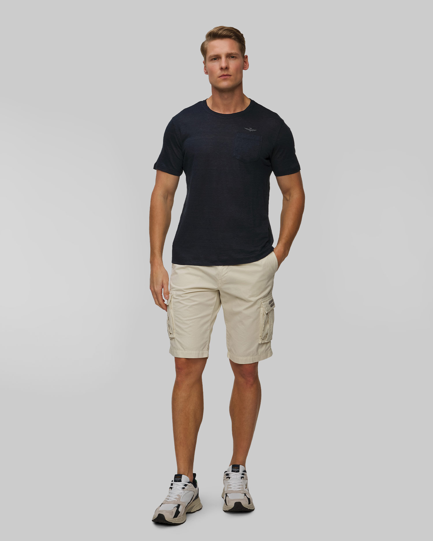 Men's navy blue linen T-shirt Aeronautica Militare