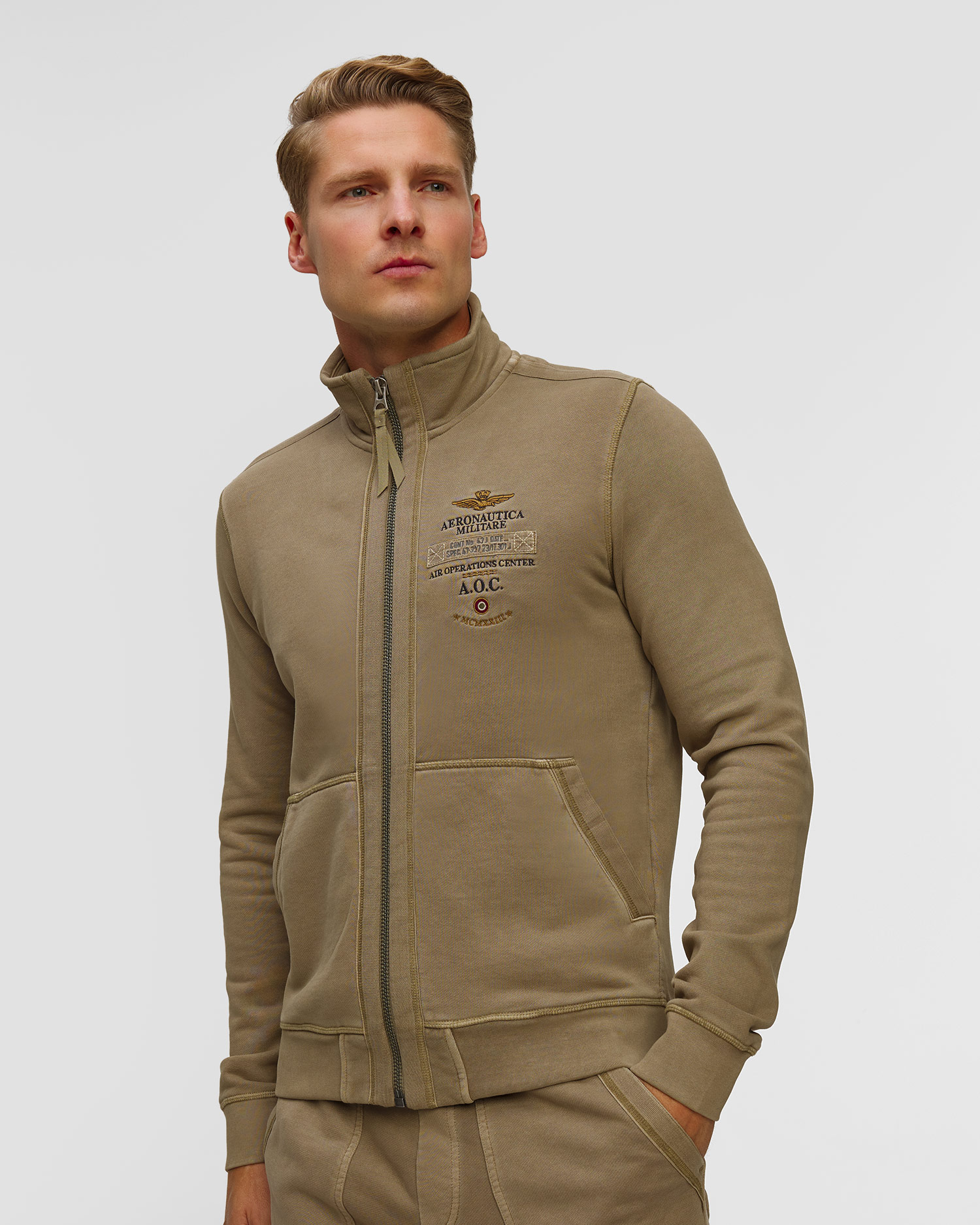 Men's green zip-up sweatshirt Aeronautica Militare
