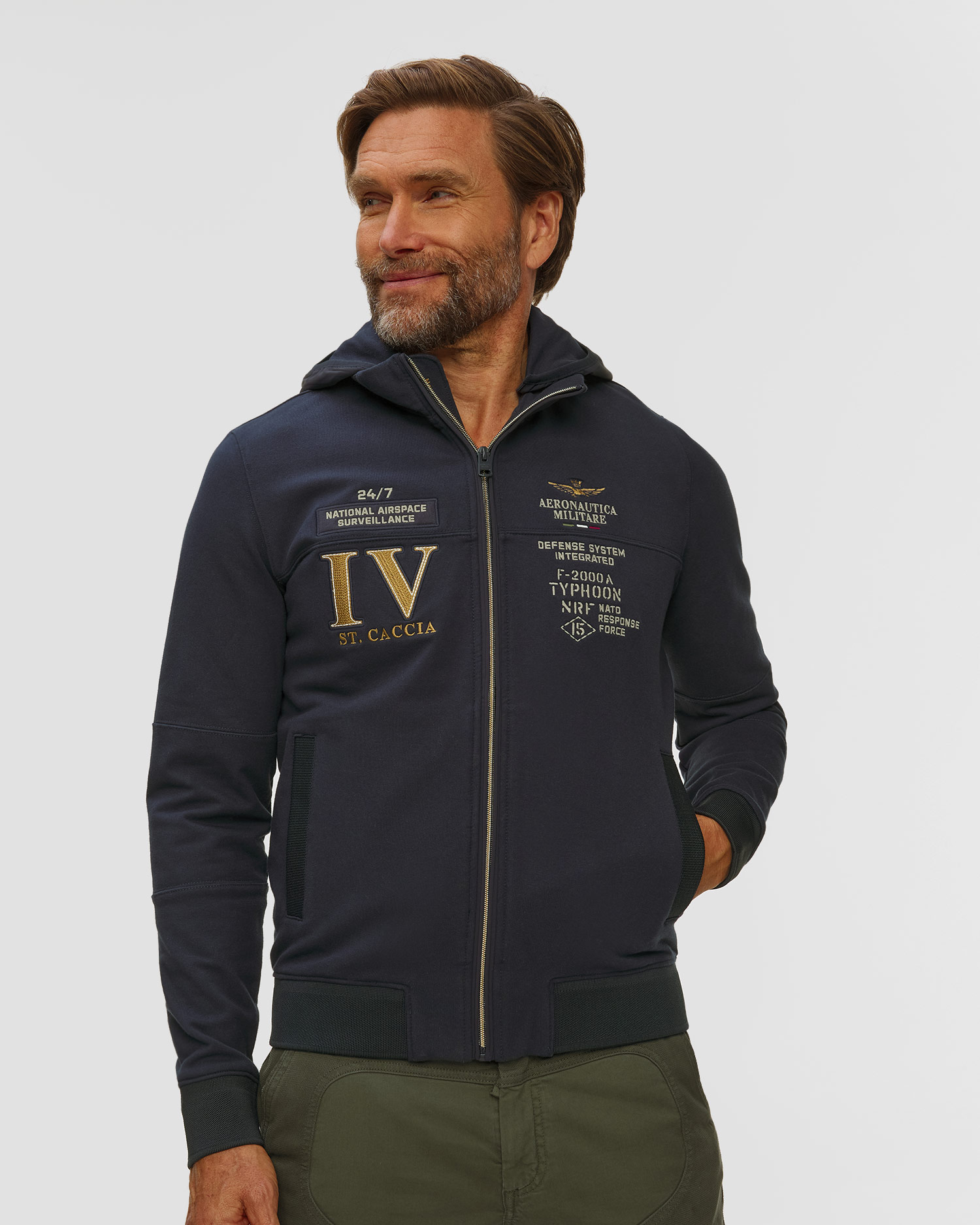Felpa blu scuro con cappuccio da uomo Aeronautica Militare