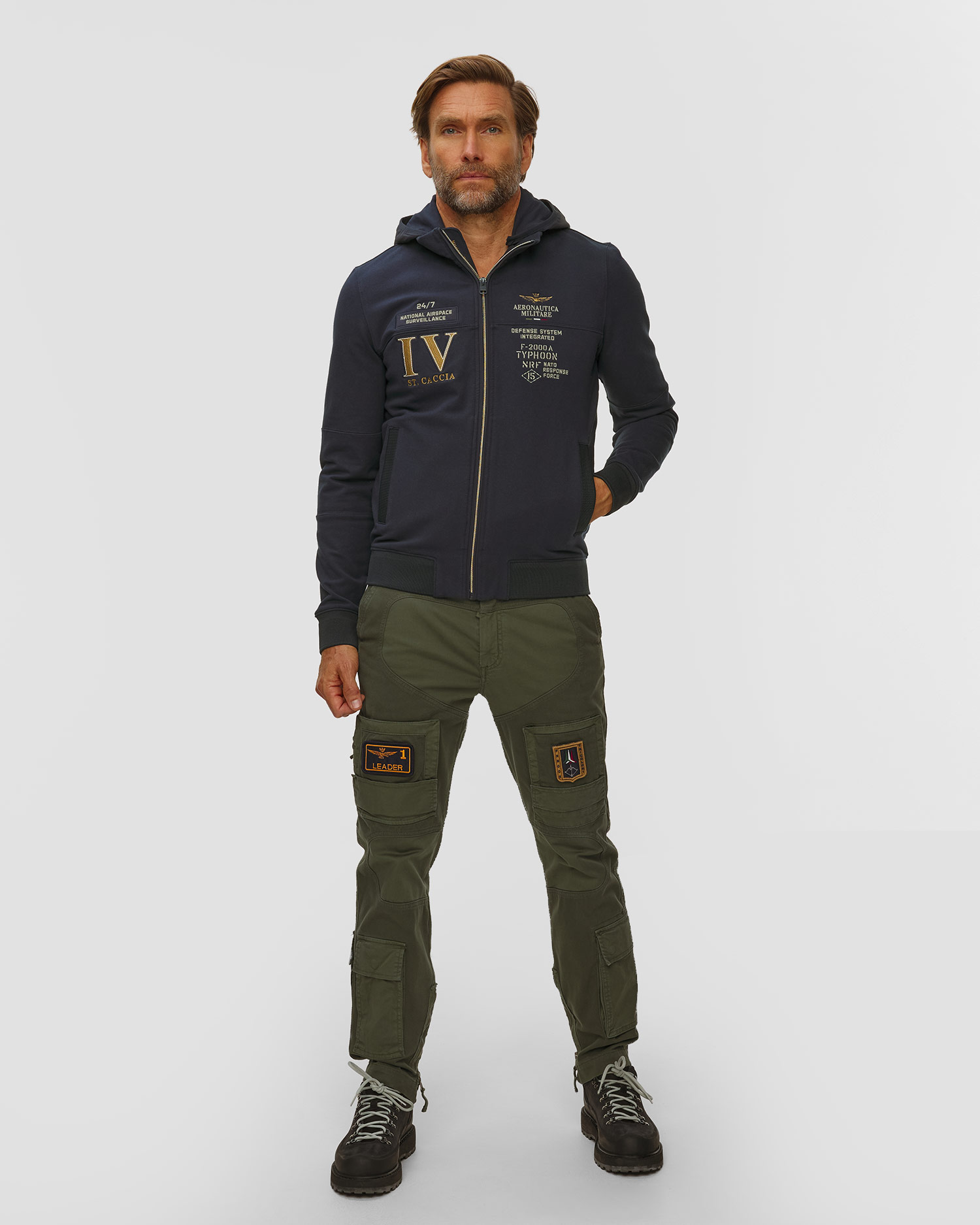 Felpa blu scuro con cappuccio da uomo Aeronautica Militare