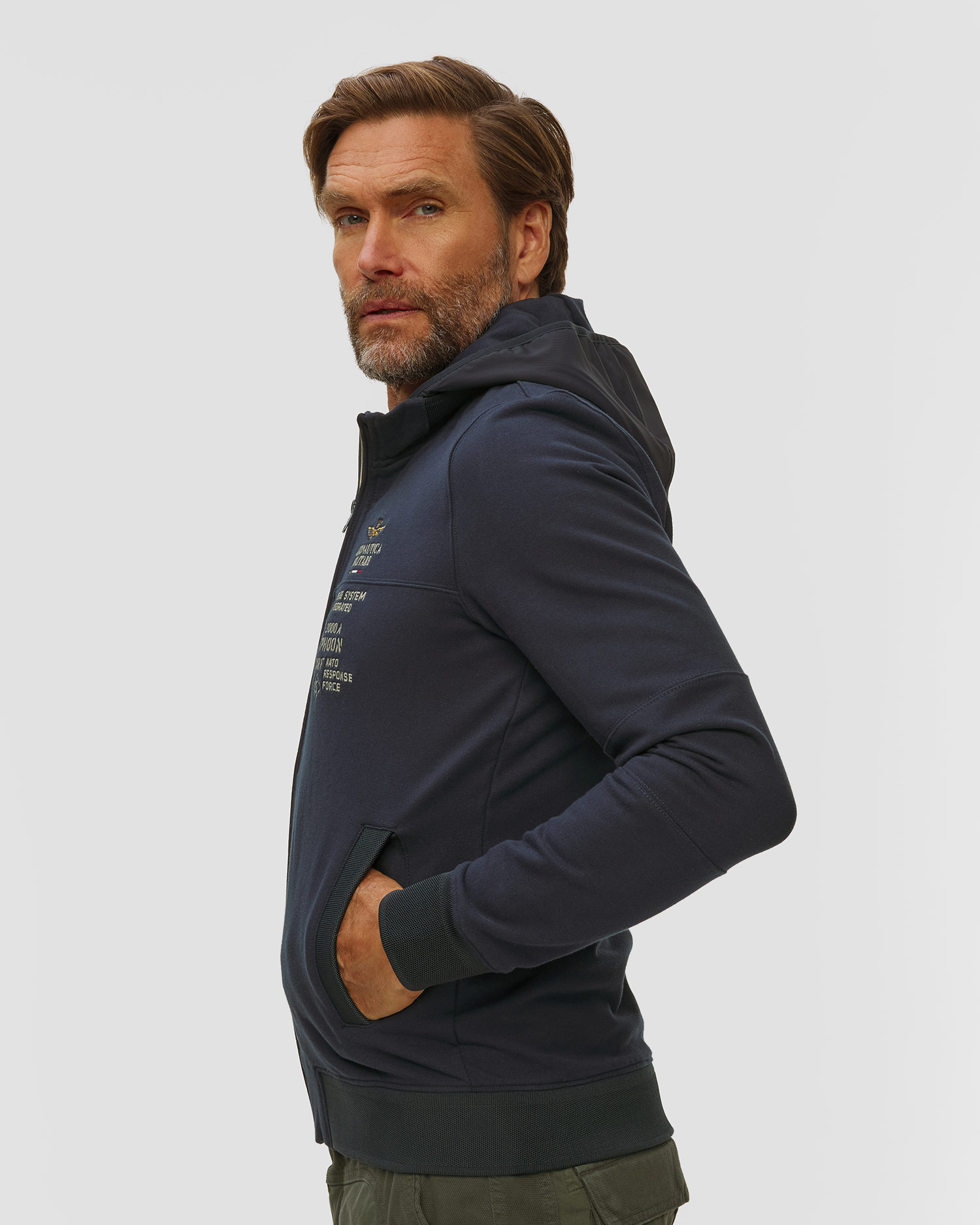 Felpa blu scuro con cappuccio da uomo Aeronautica Militare