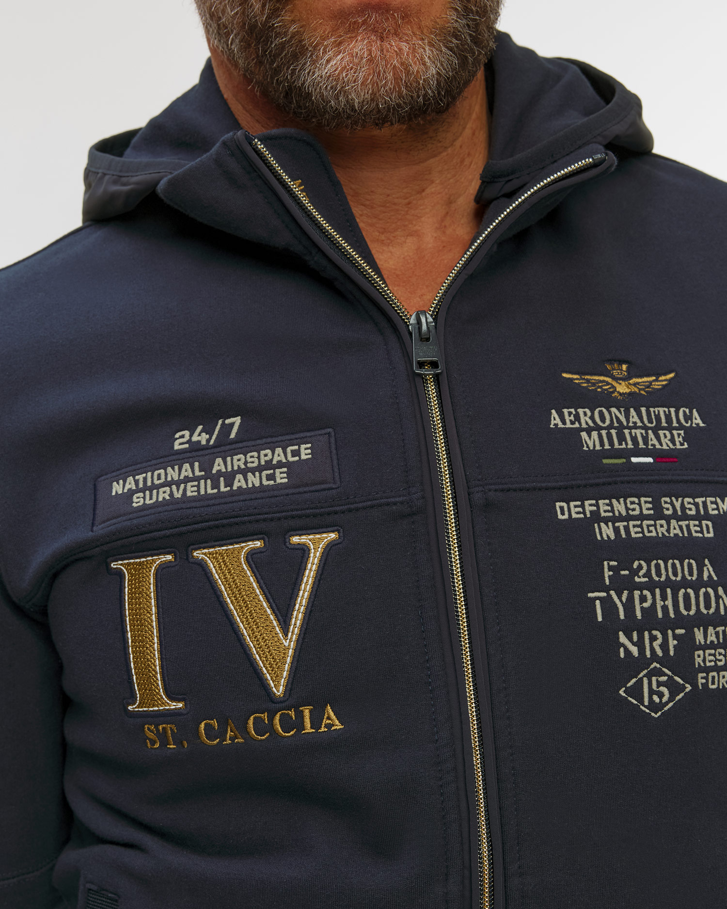 Felpa blu scuro con cappuccio da uomo Aeronautica Militare