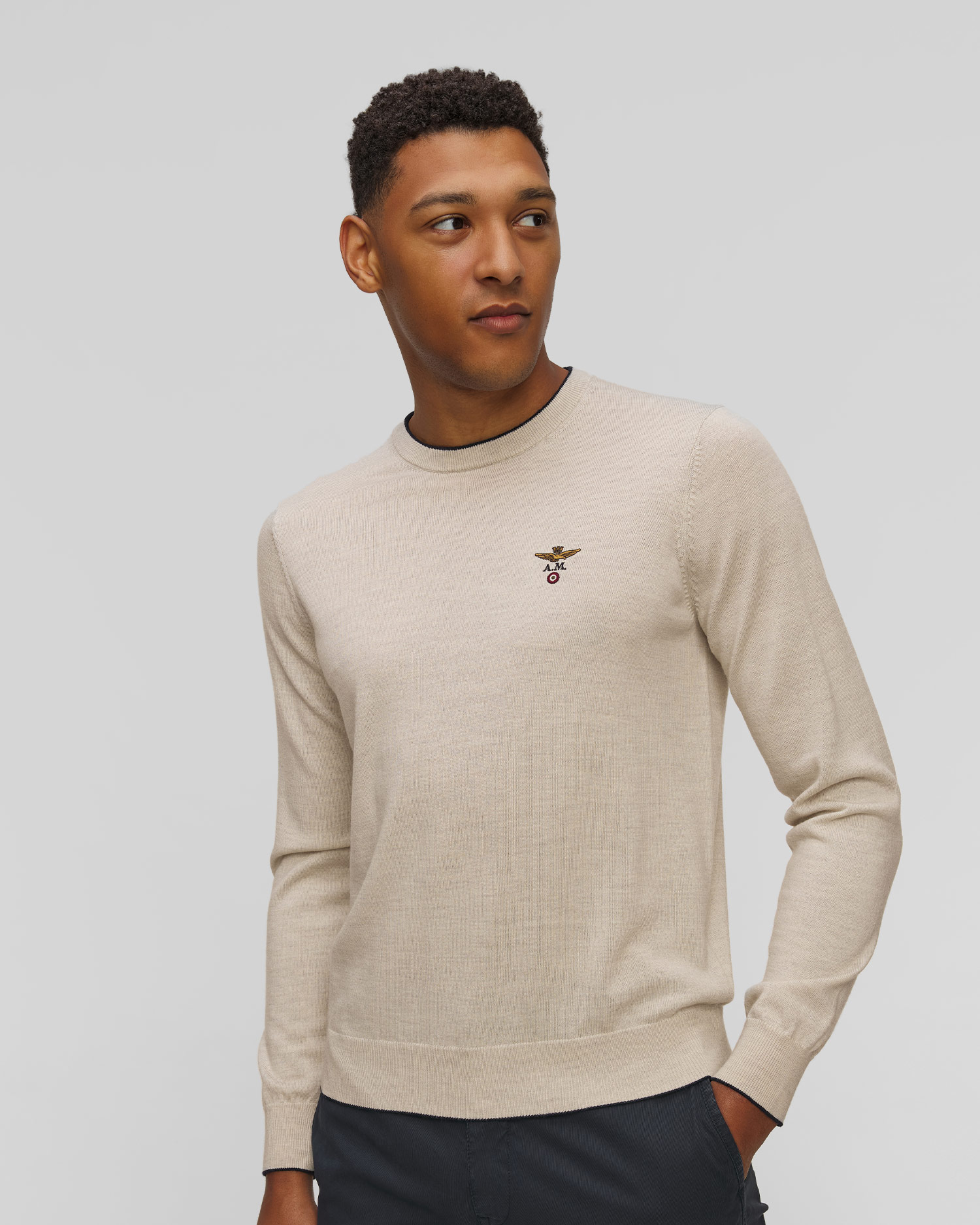 Beżowy sweter wełniany męski Aeronautica Militare