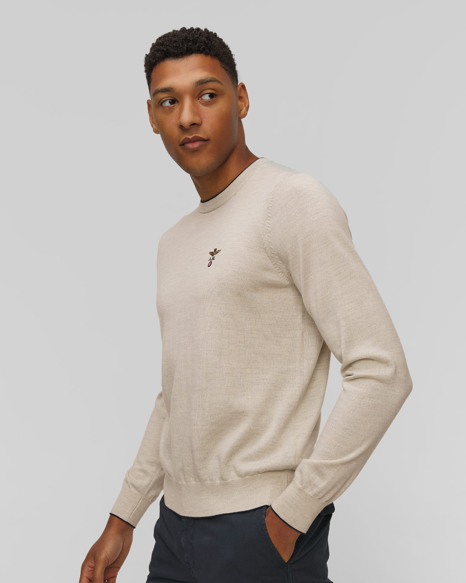 Aeronautica Militare Herren-Wollpullover in Beige