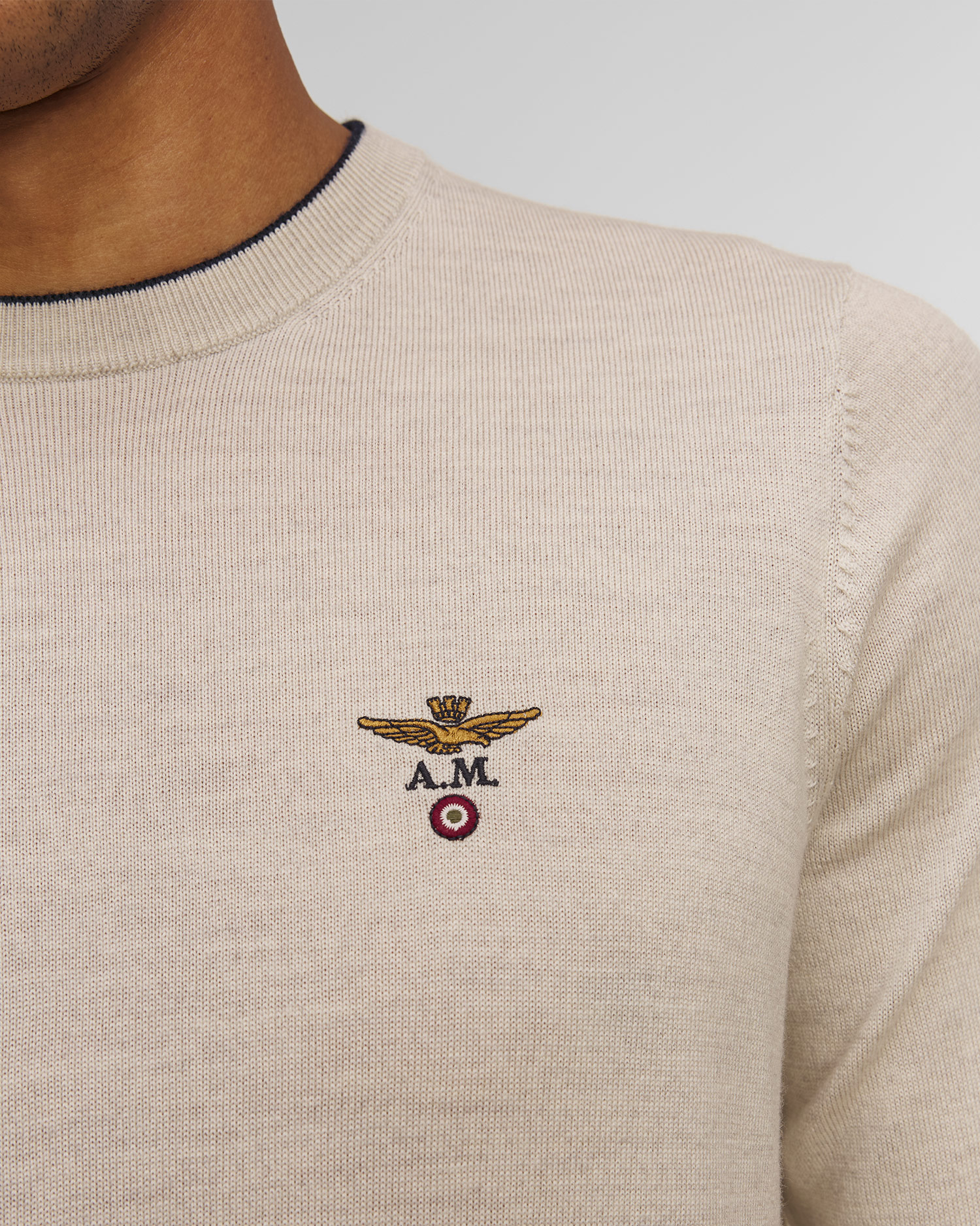 Beżowy sweter wełniany męski Aeronautica Militare