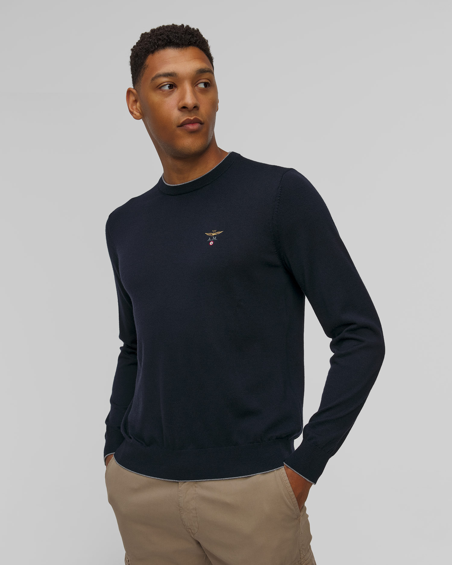 Granatowy sweter wełniany męski Aeronautica Militare