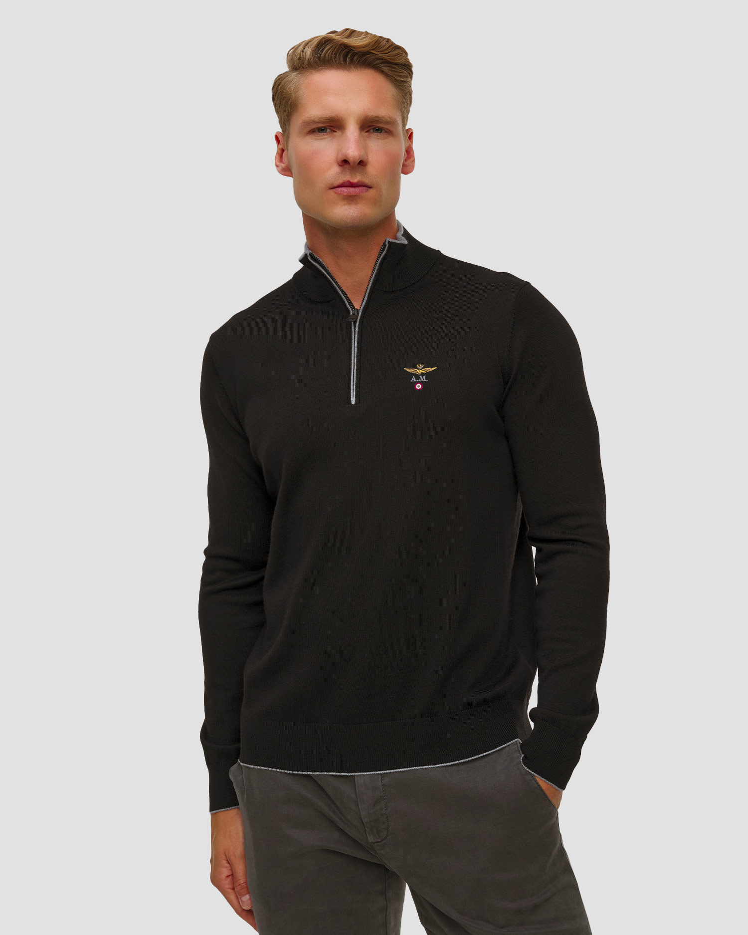 Czarny sweter wełniany męski Aeronautica Militare