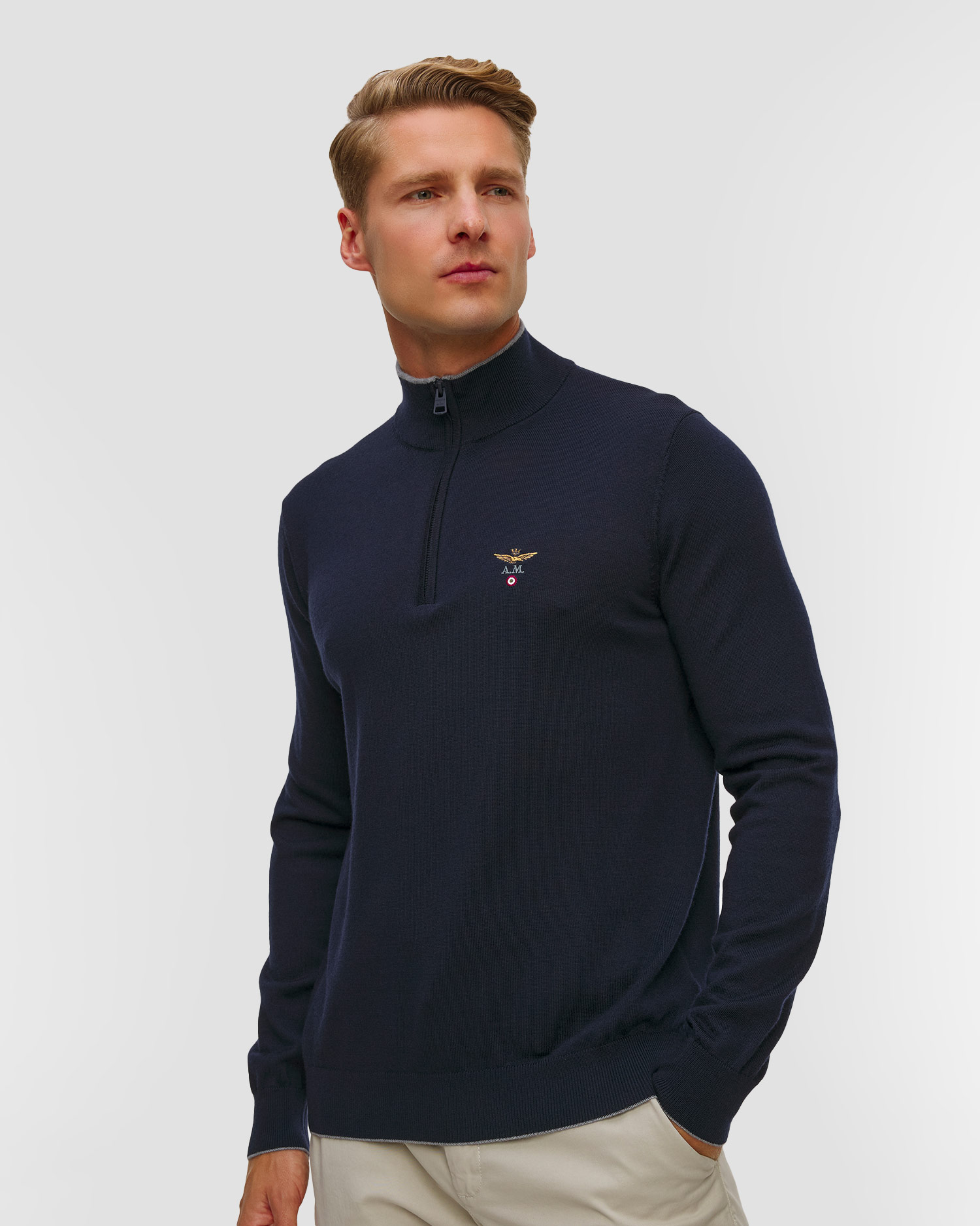 Granatowy sweter wełniany męski Aeronautica Militare