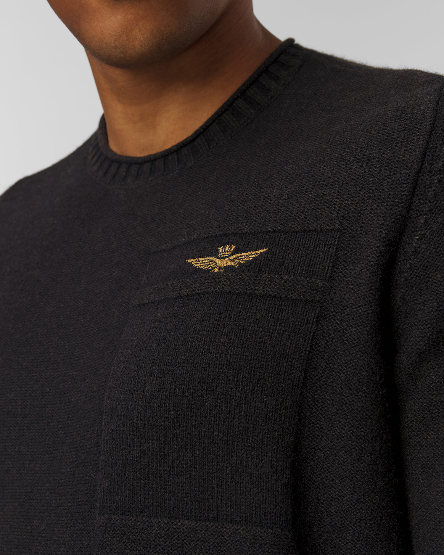 Maglione nero in lana da uomo Aeronautica Militare