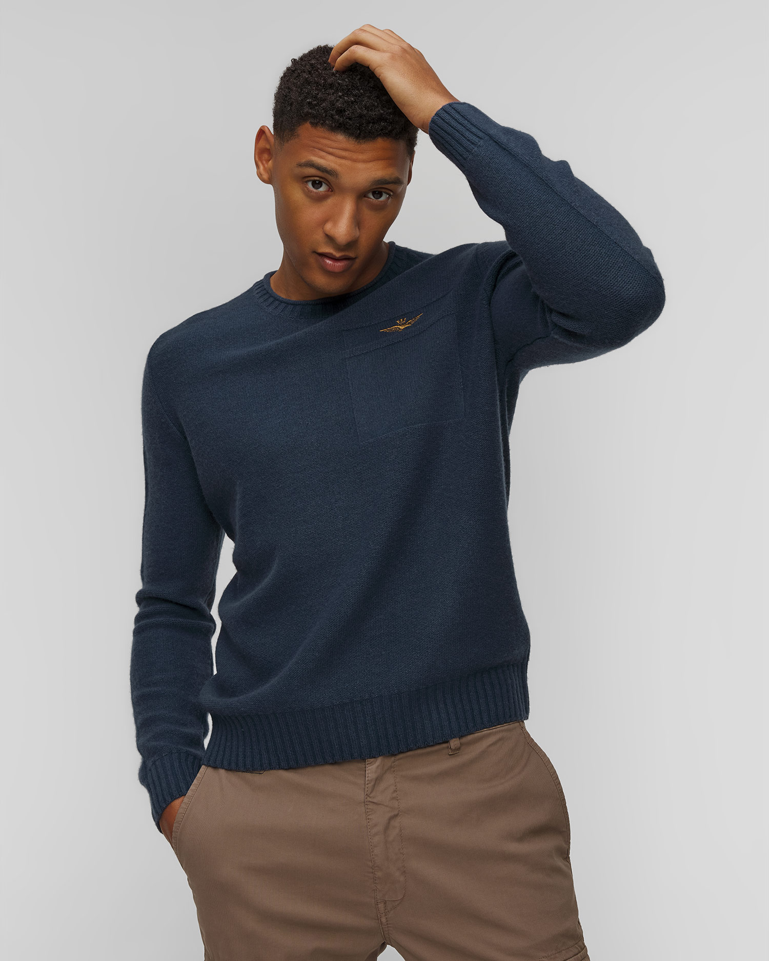 Maglione blu scuro in lana da uomo Aeronautica Militare