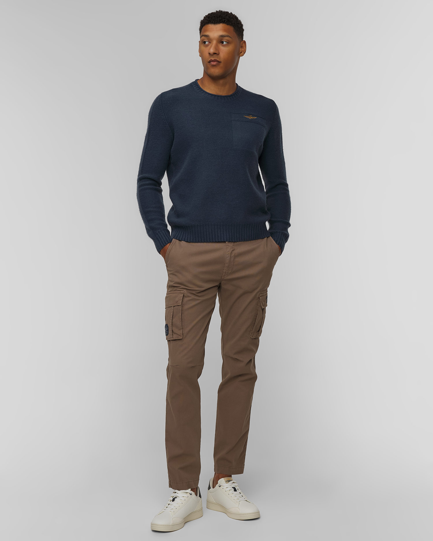 Maglione blu scuro in lana da uomo Aeronautica Militare