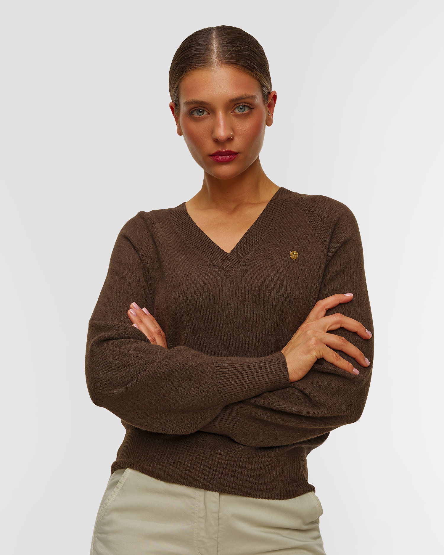 Brązowy sweter damski Aeronautica Militare