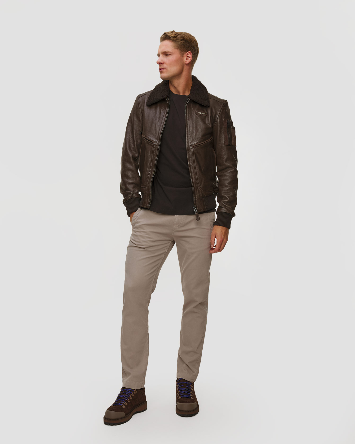 Brązowa kurtka skórzana męska Aeronautica Militare