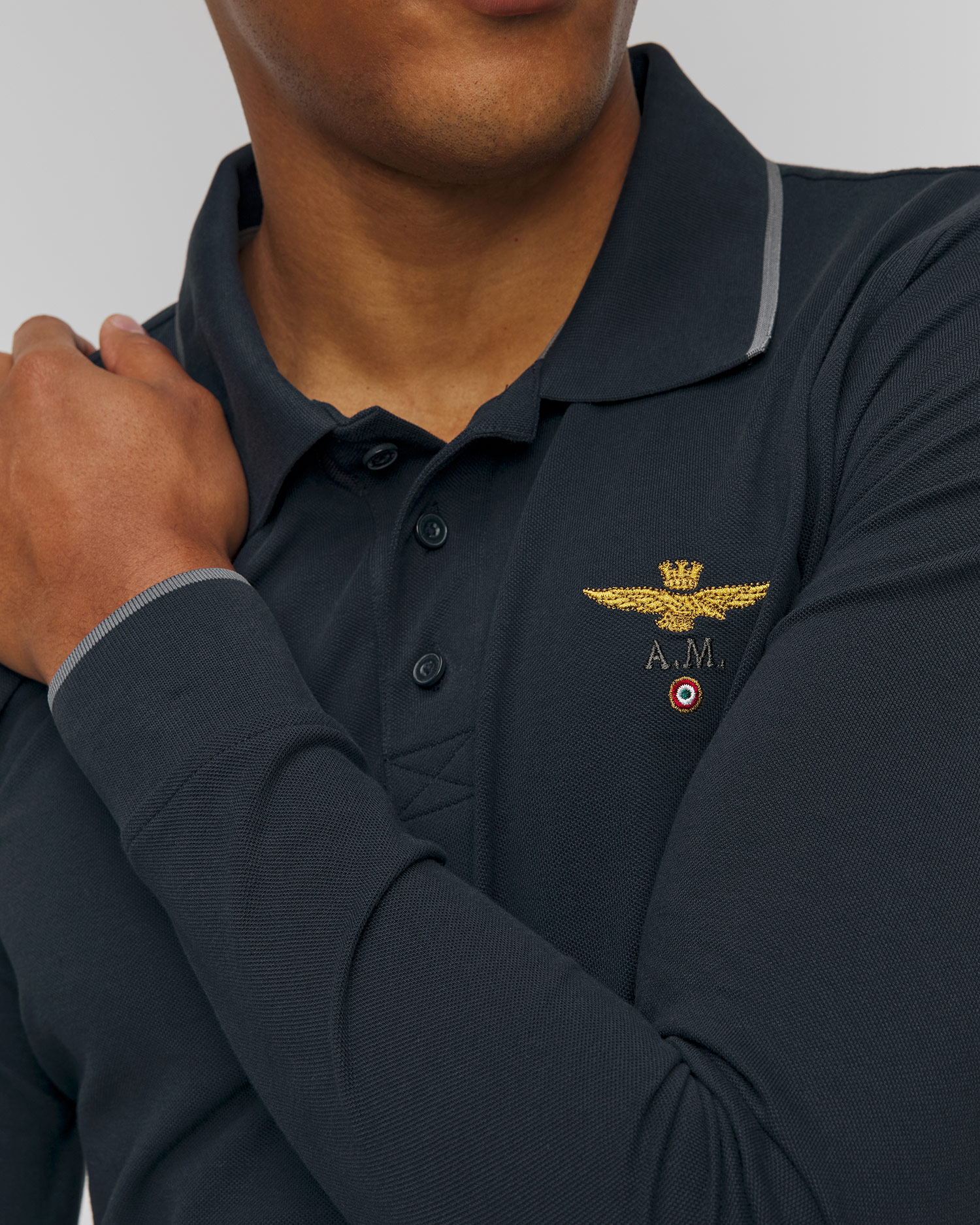 Men's navy blue long sleeve polo Aeronautica Militare