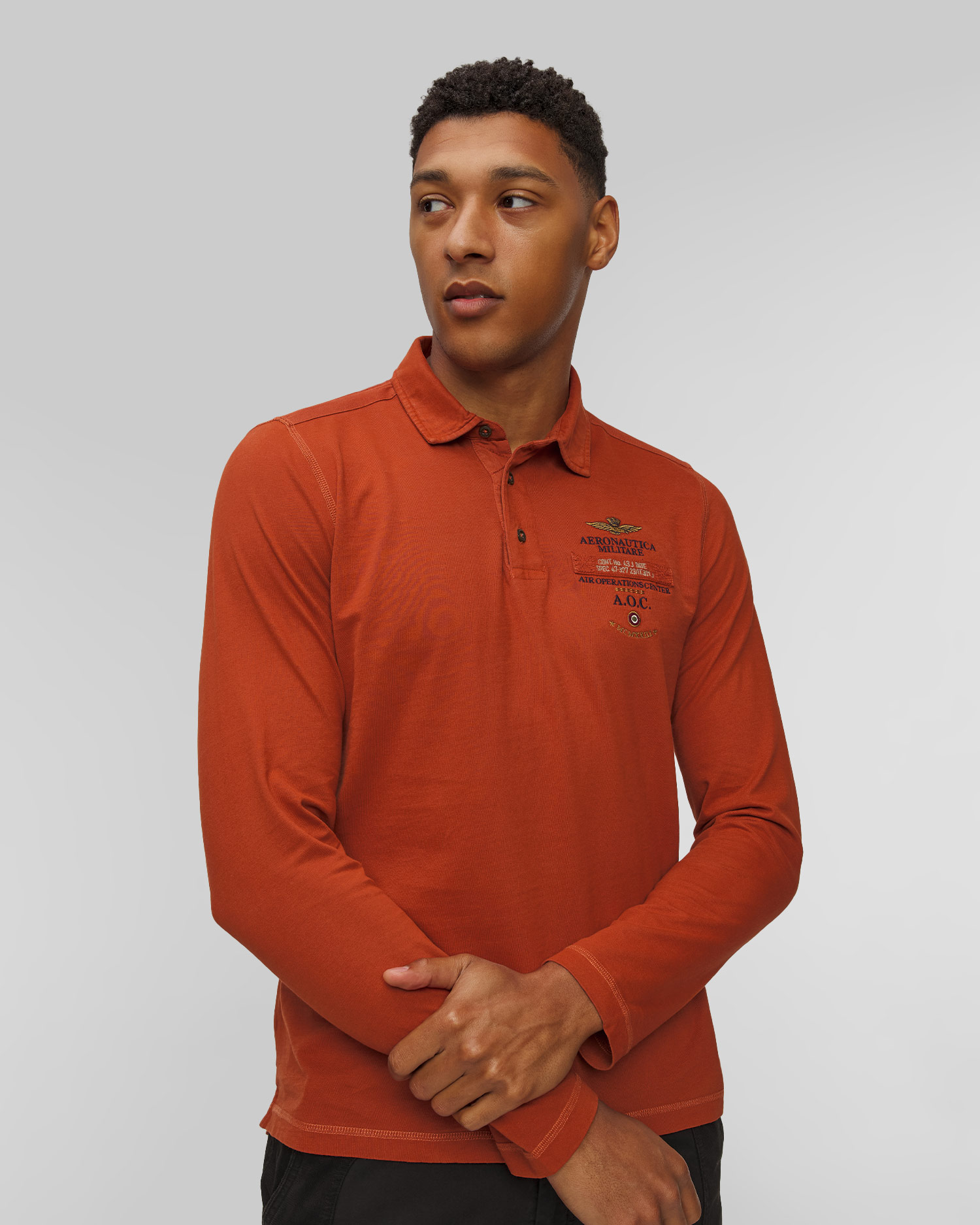 Aeronautica Militare Langärmeliges Herren-Poloshirt in Orange