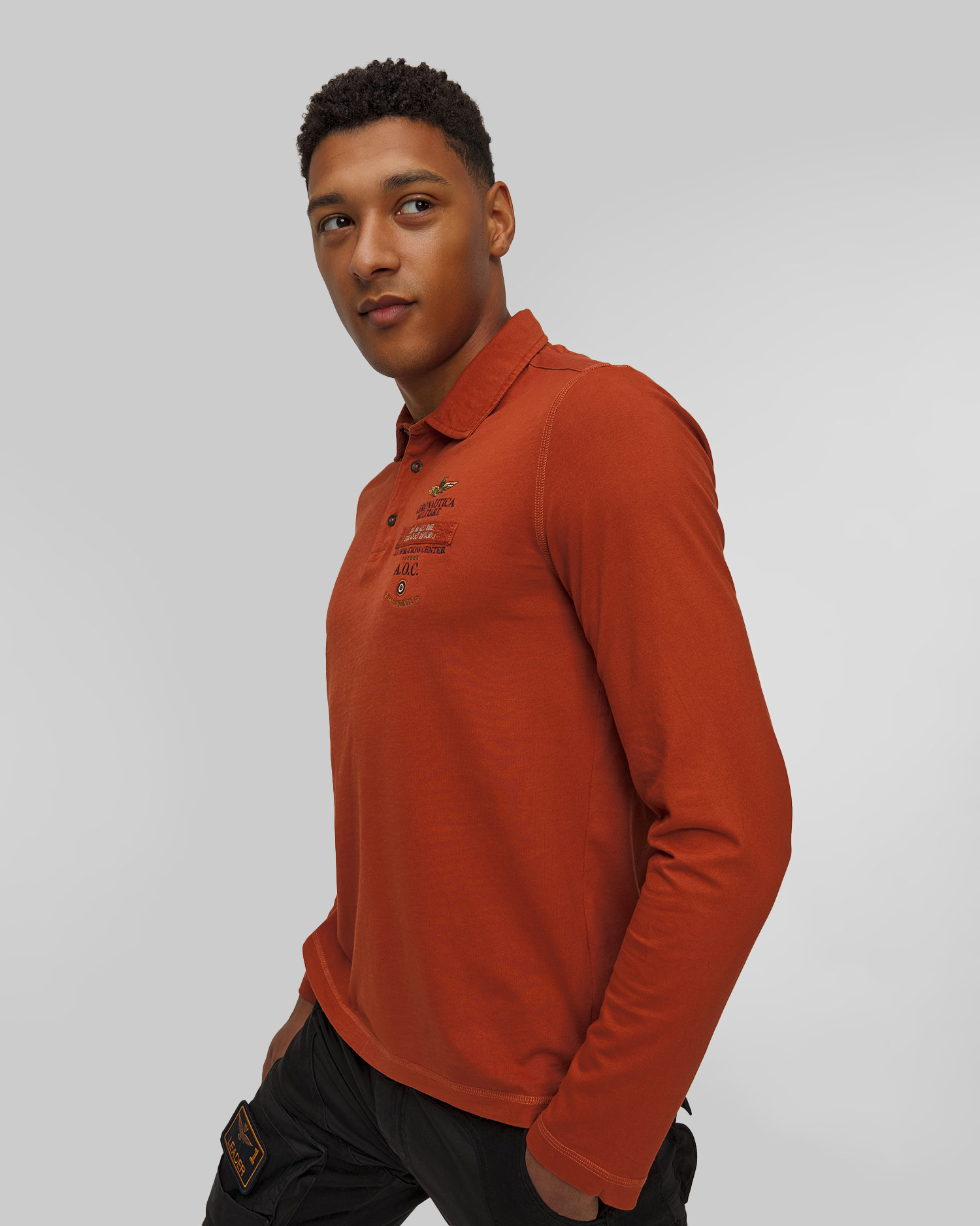 Aeronautica Militare Langärmeliges Herren-Poloshirt in Orange