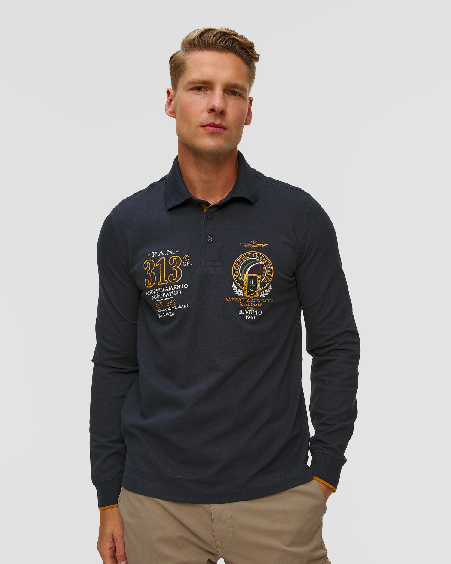 Granatowe polo z długim rękawem męskie Aeronautica Militare