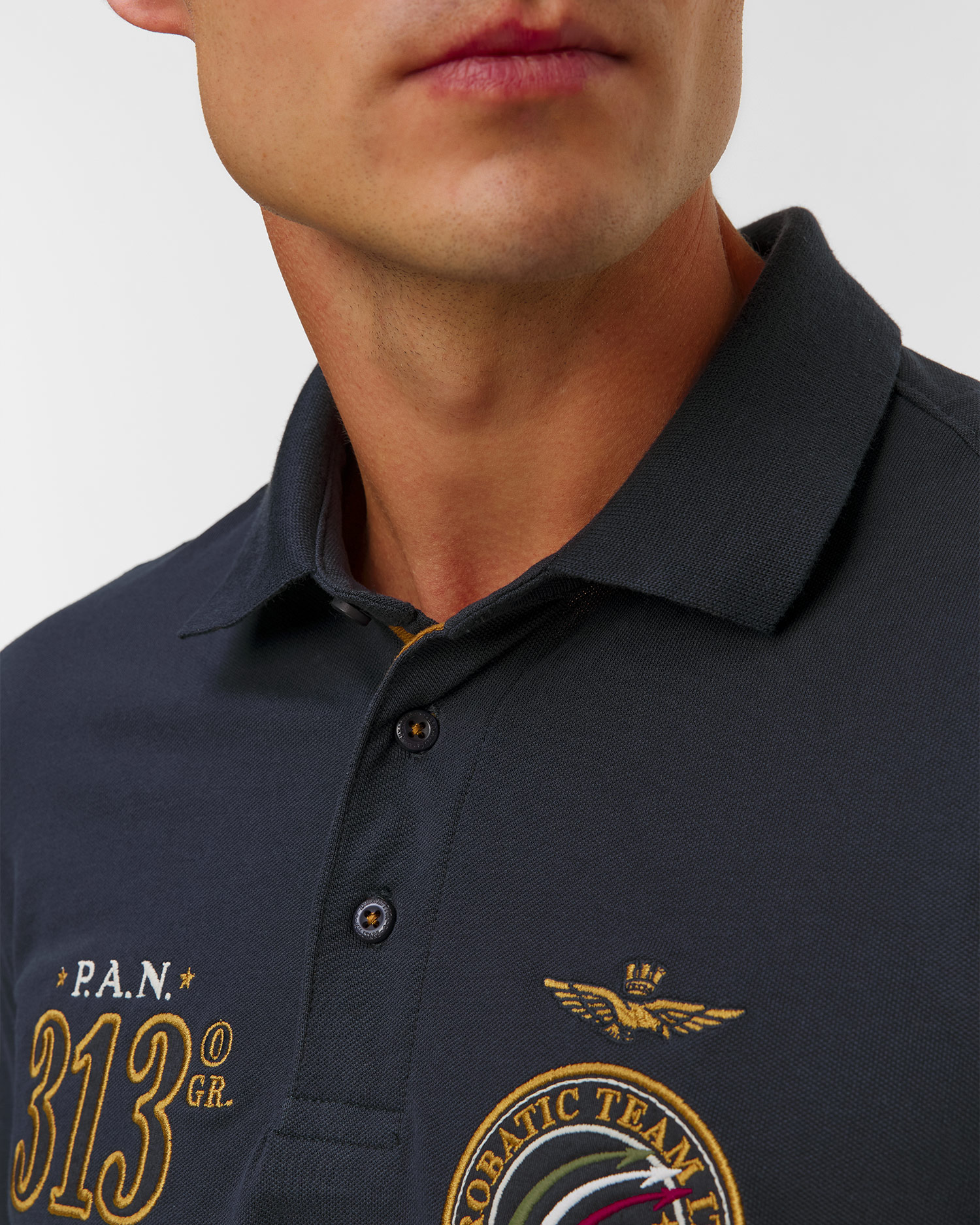 Granatowe polo z długim rękawem męskie Aeronautica Militare