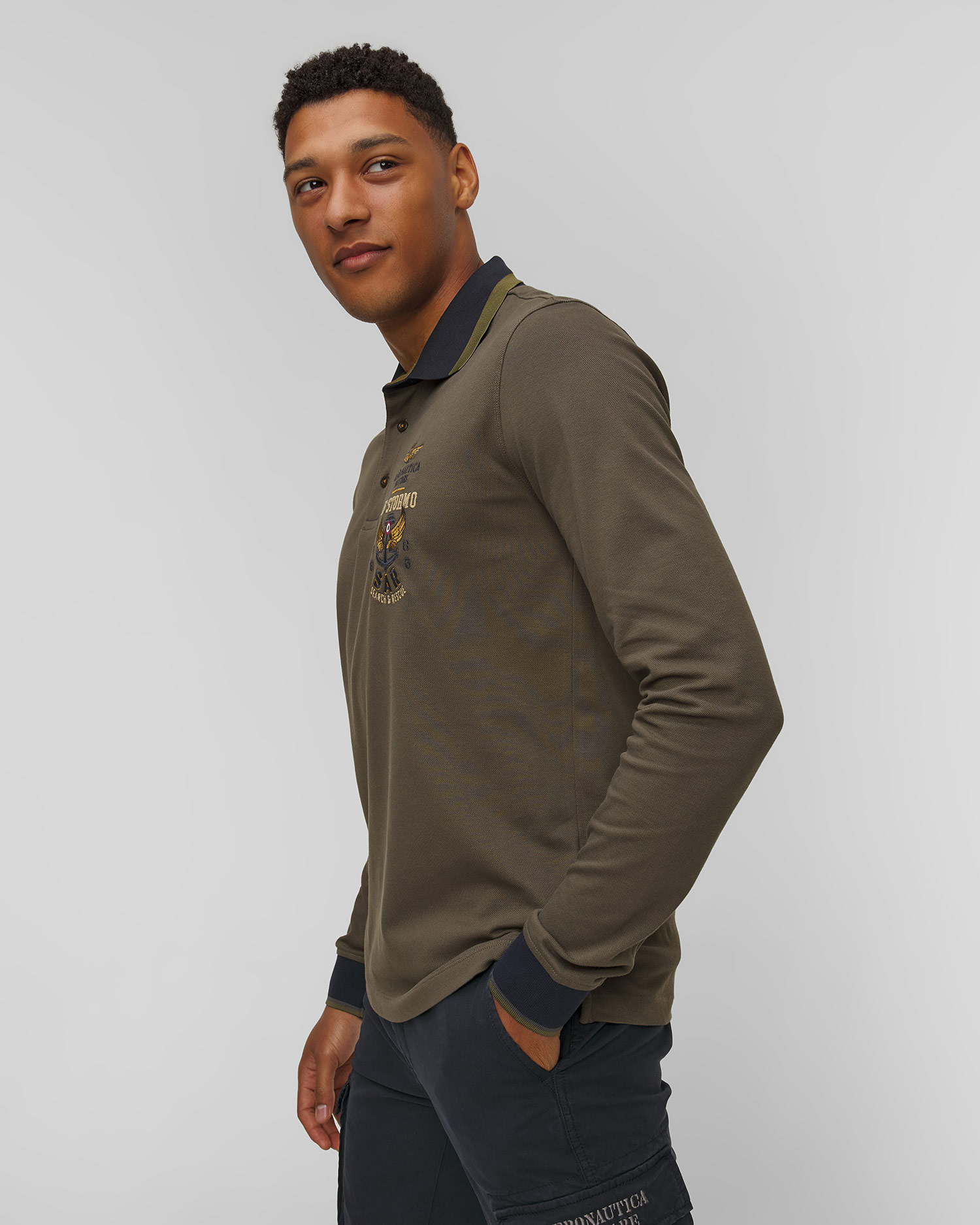 Aeronautica Militare Langarm-Polo für Herren in Grün