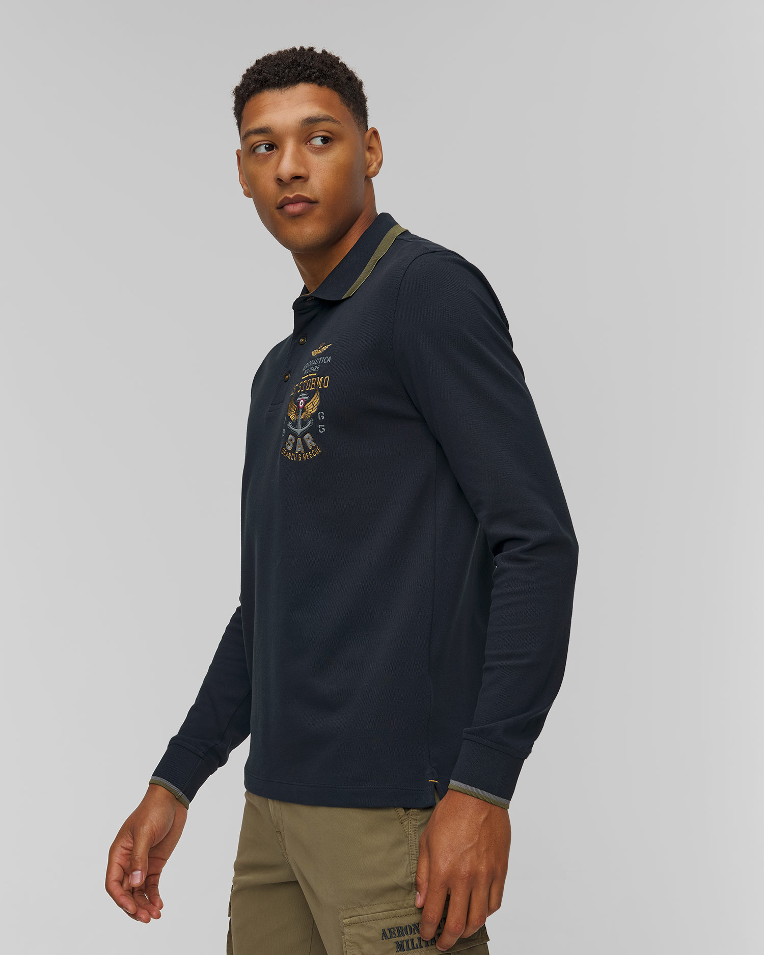 Men's navy blue long sleeve polo Aeronautica Militare