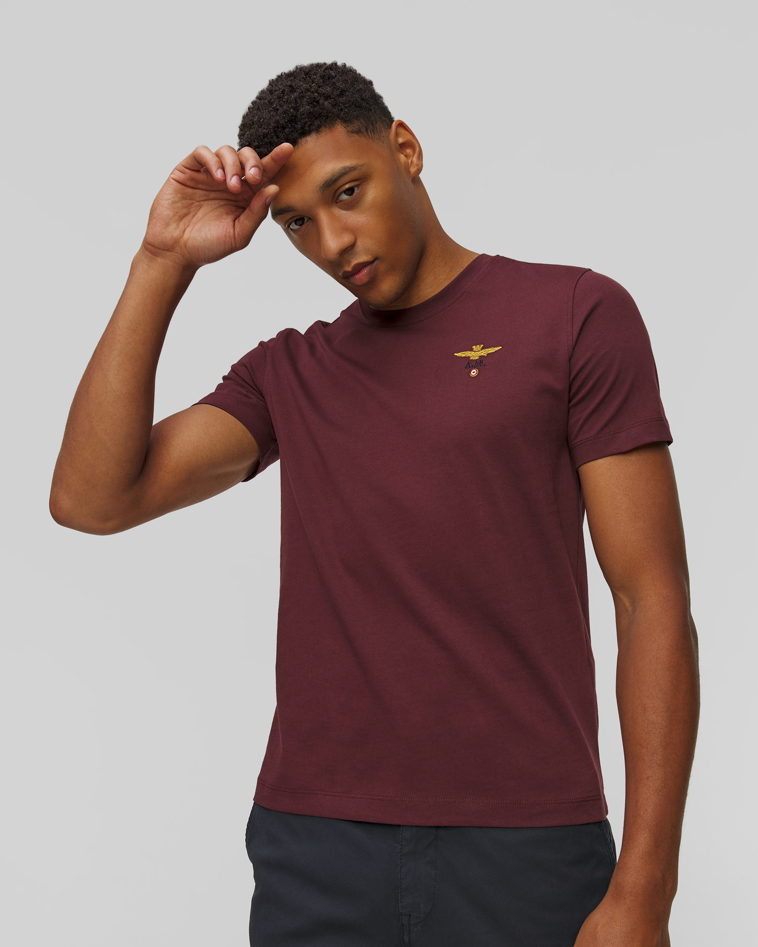 Bordowy T-shirt męski Aeronautica Militare