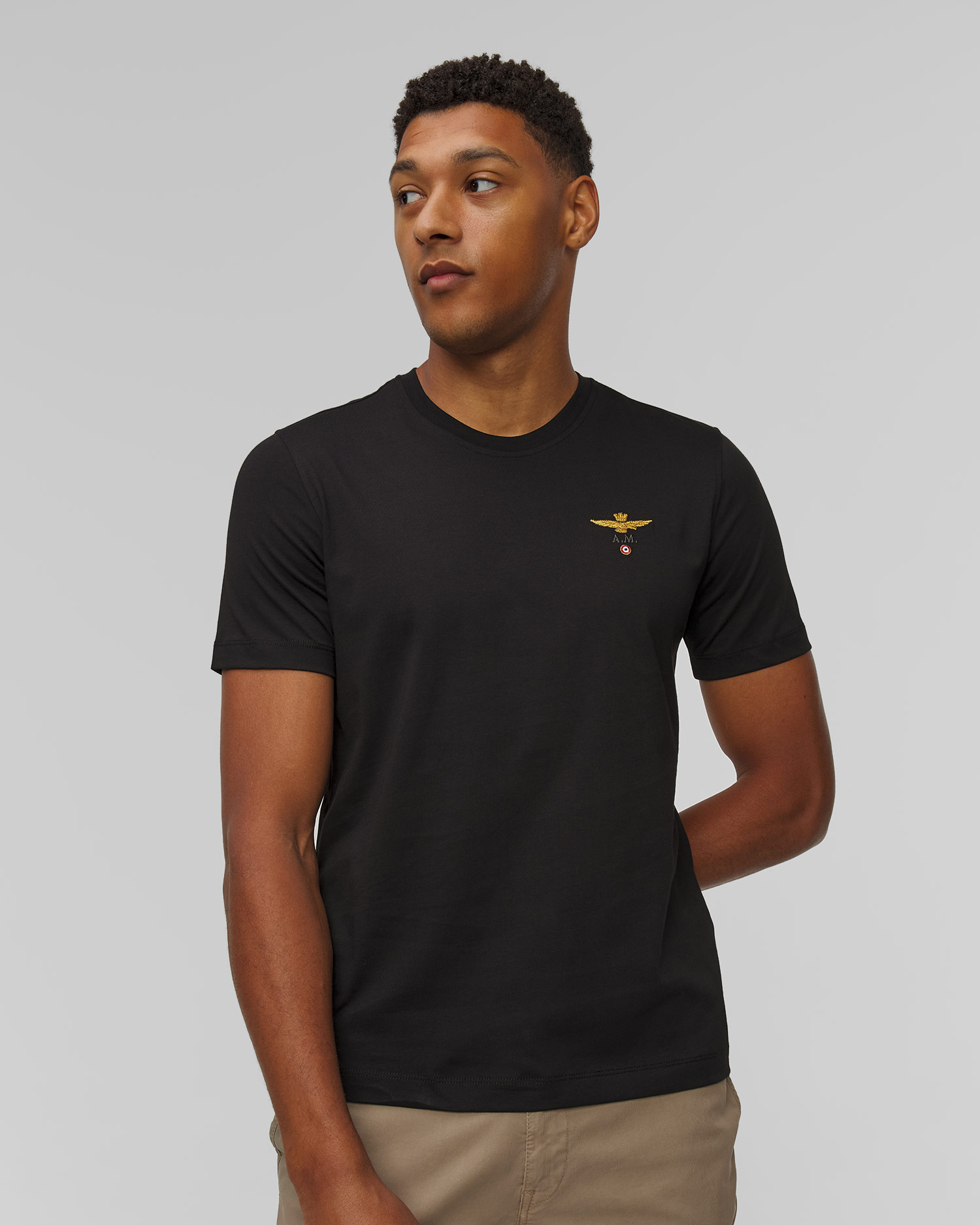 T-shirt noir pour hommes Aeronautica Militare 