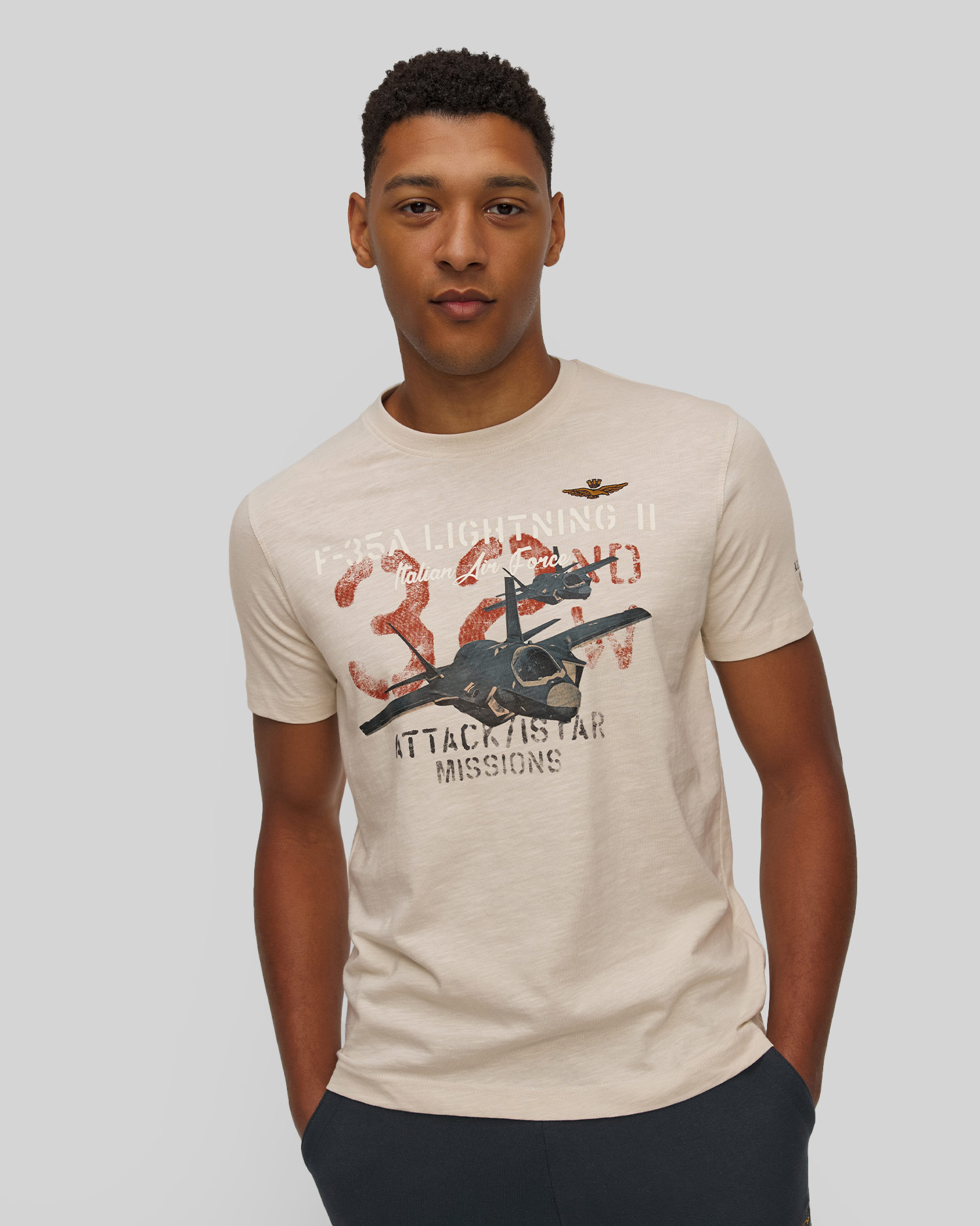 T-shirt beige pour hommes Aeronautica Militare 