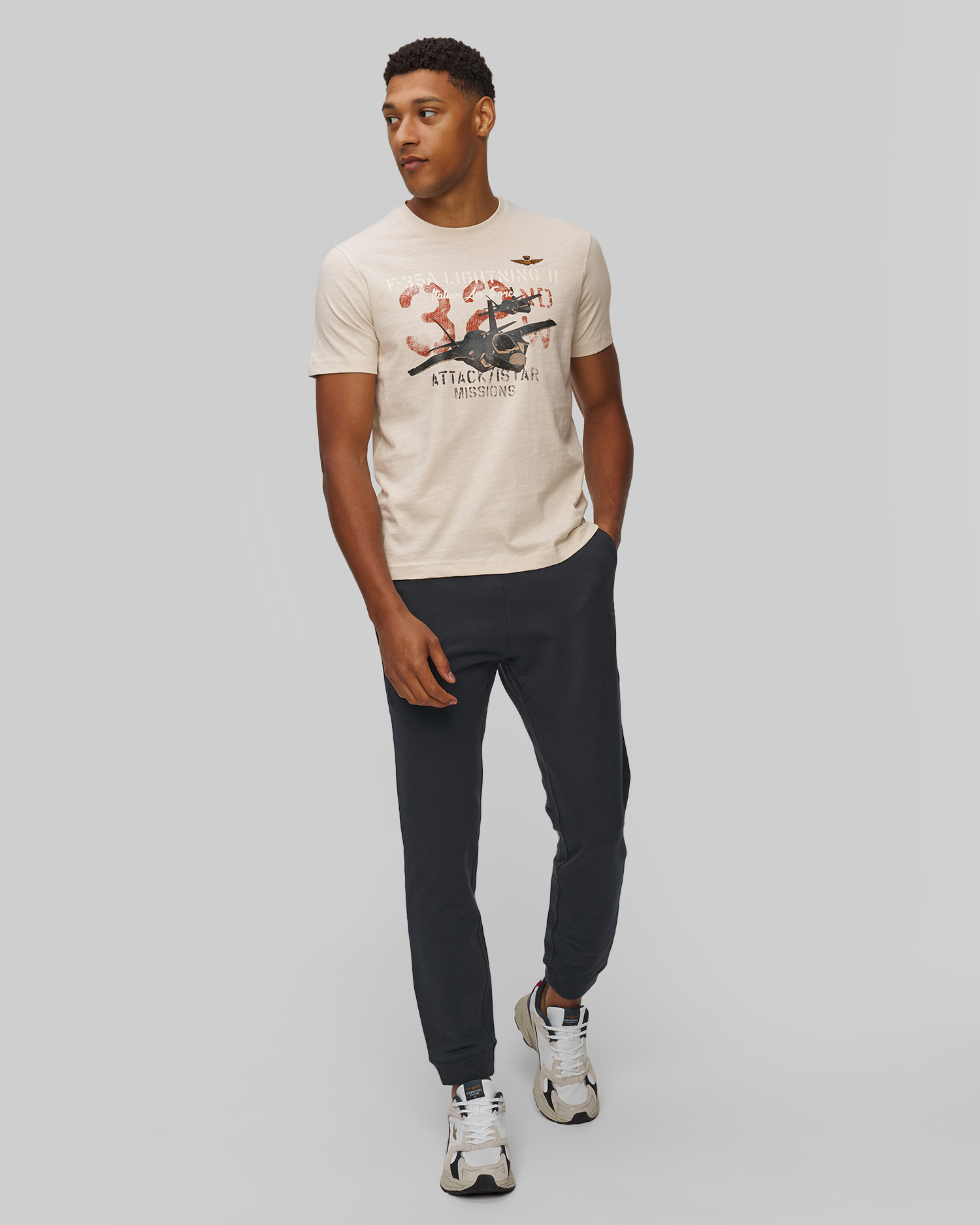 T-shirt beige pour hommes Aeronautica Militare 