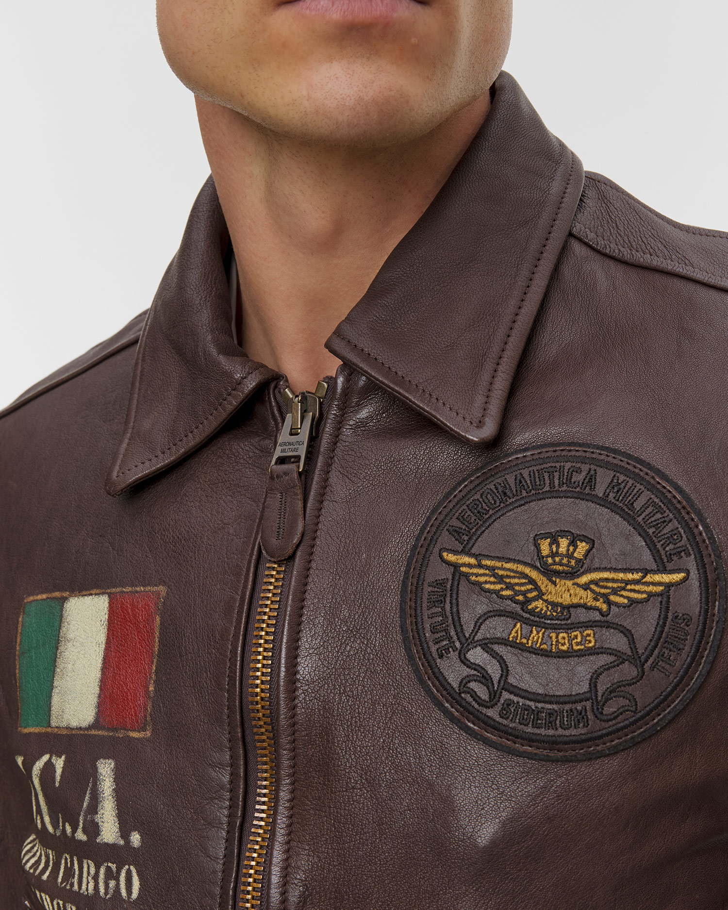 Jachetă din piele pentru bărbați Aeronautica Militare