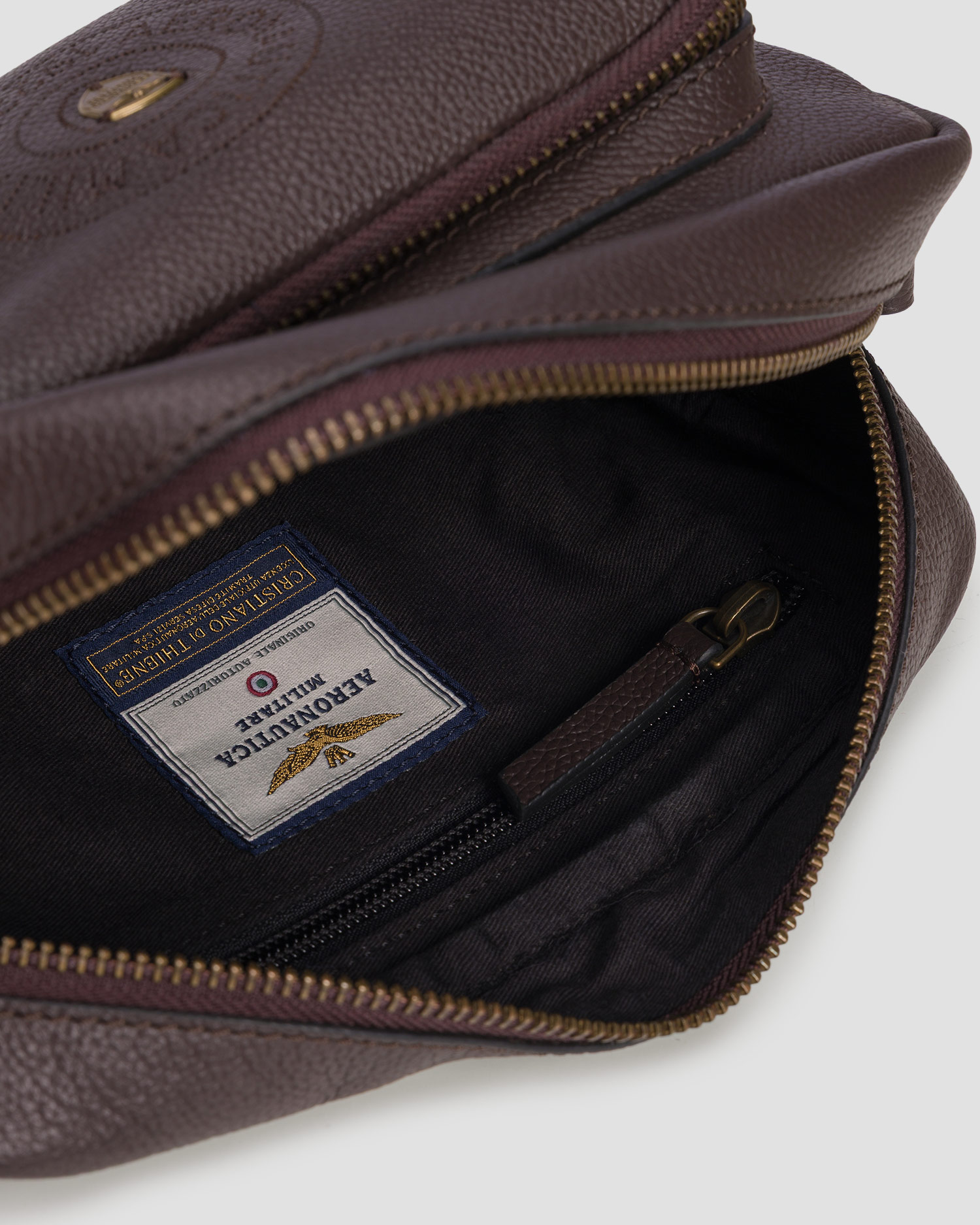Kožená hnědá brašna unisex Aeronautica Militare