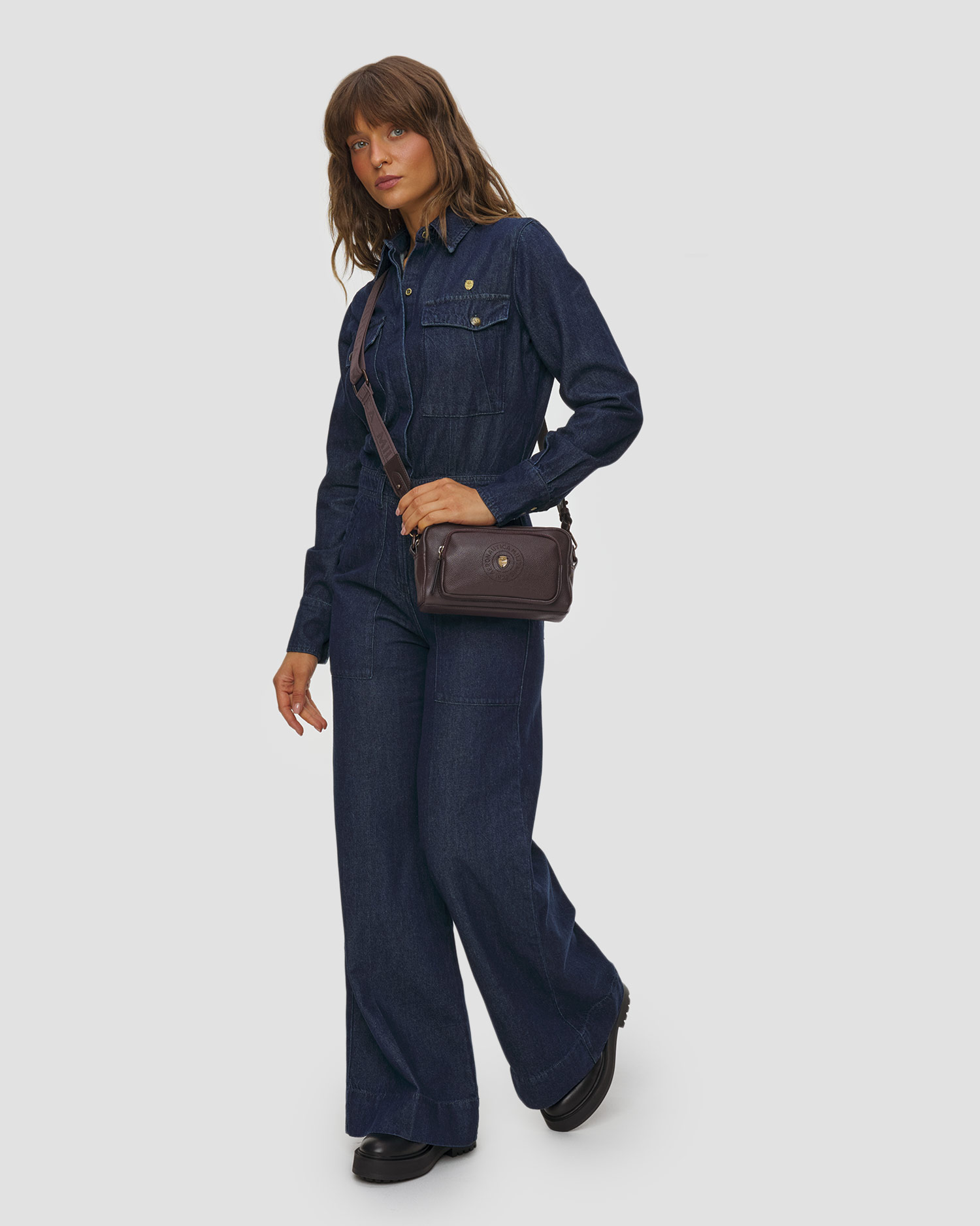 Kožená hnědá brašna unisex Aeronautica Militare