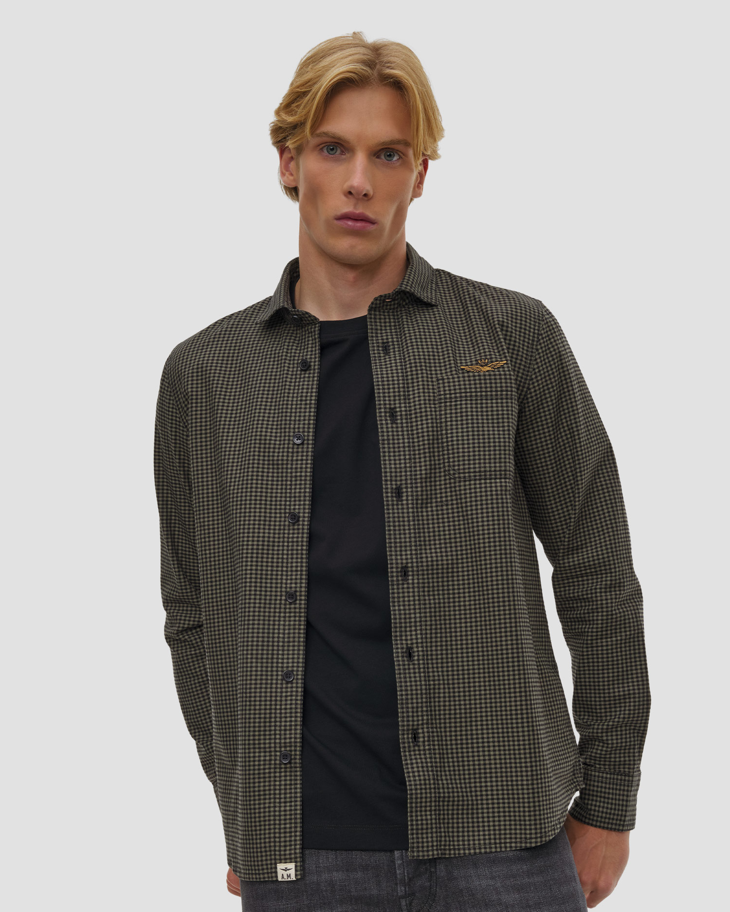 Aeronautica Militare Herren-Flanellhemd, Farbe/Muster: Szary,Zielony