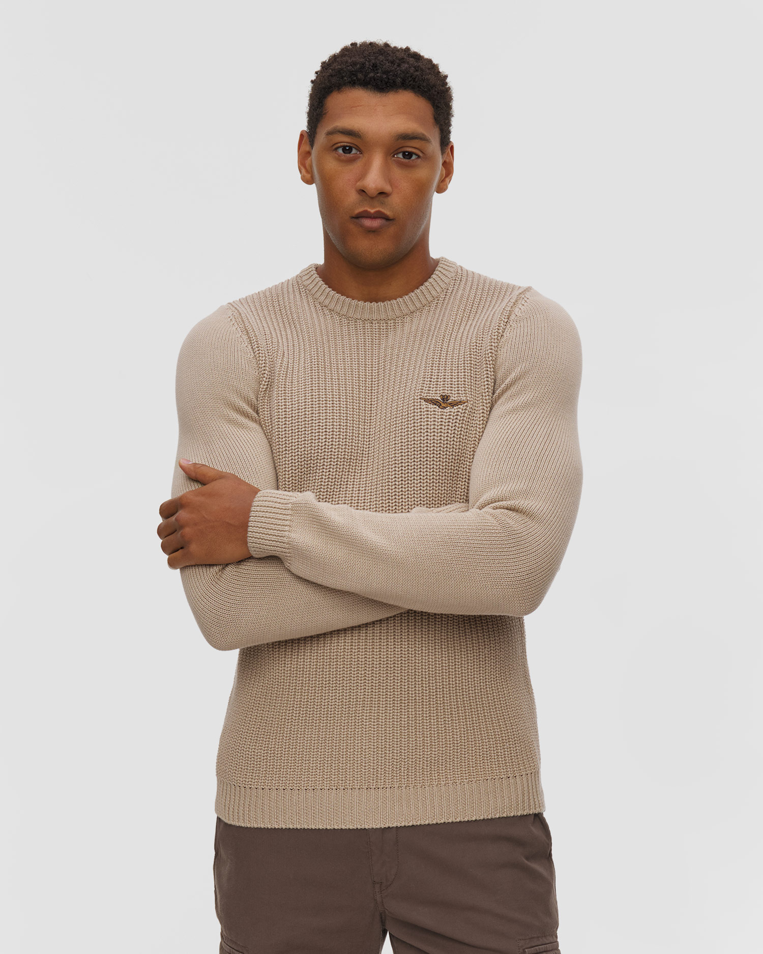 Pull beige pour hommes Aeronautica Militare