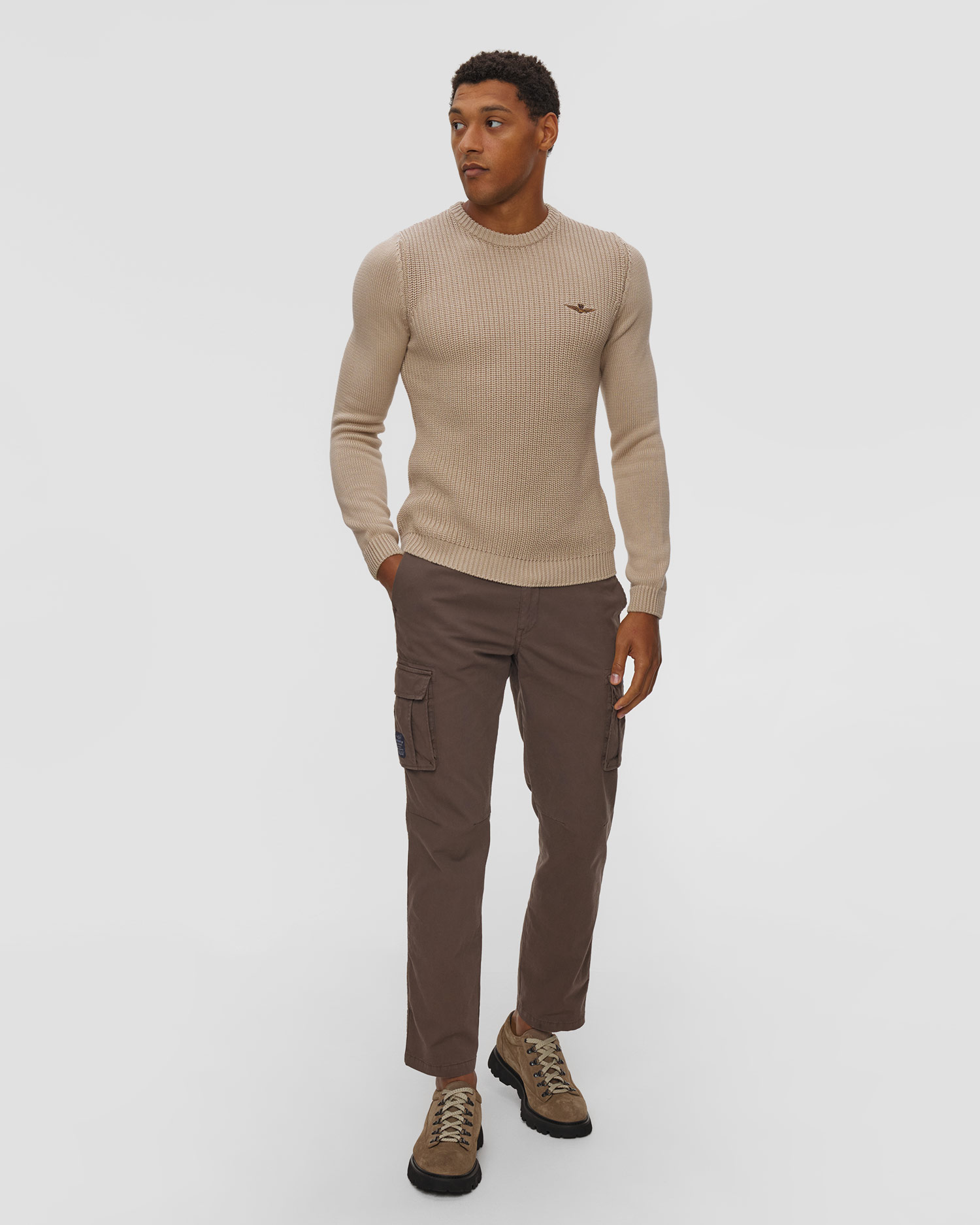 Pull beige pour hommes Aeronautica Militare