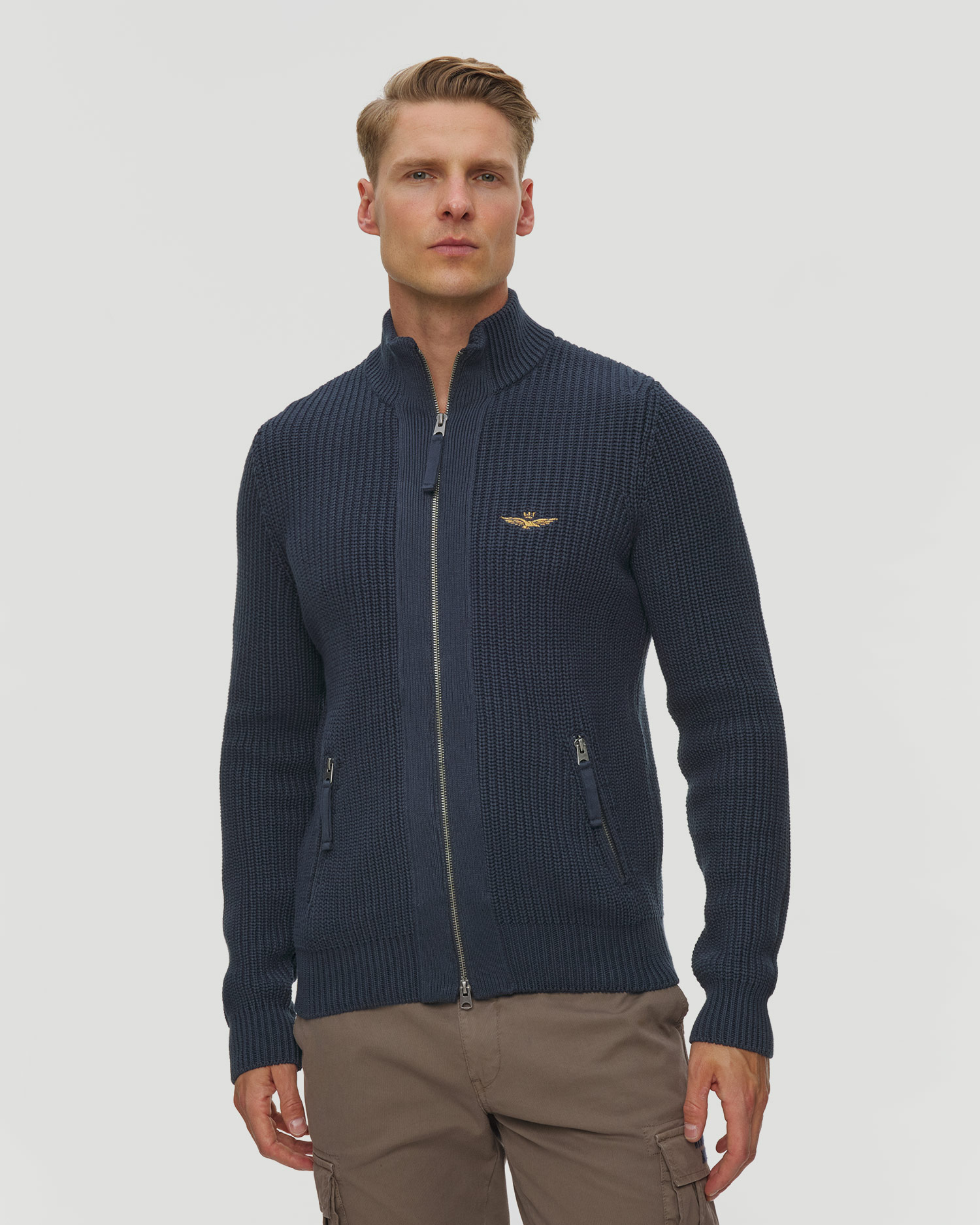 Pull avec zip bleu marine pour hommes Aeronautica Militare, Couleur: Granatowy