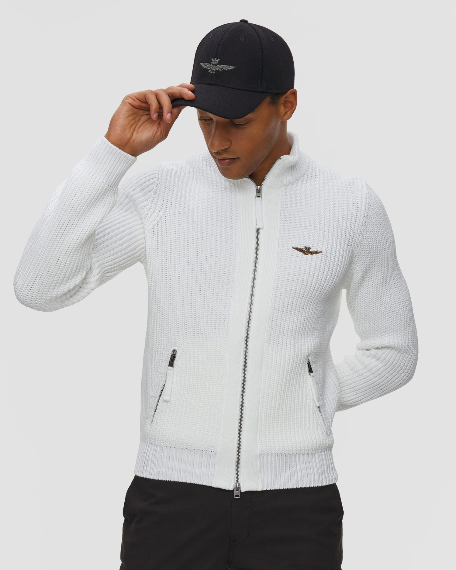 Pull avec zip blanc pour hommes Aeronautica Militare, Couleur: Biały