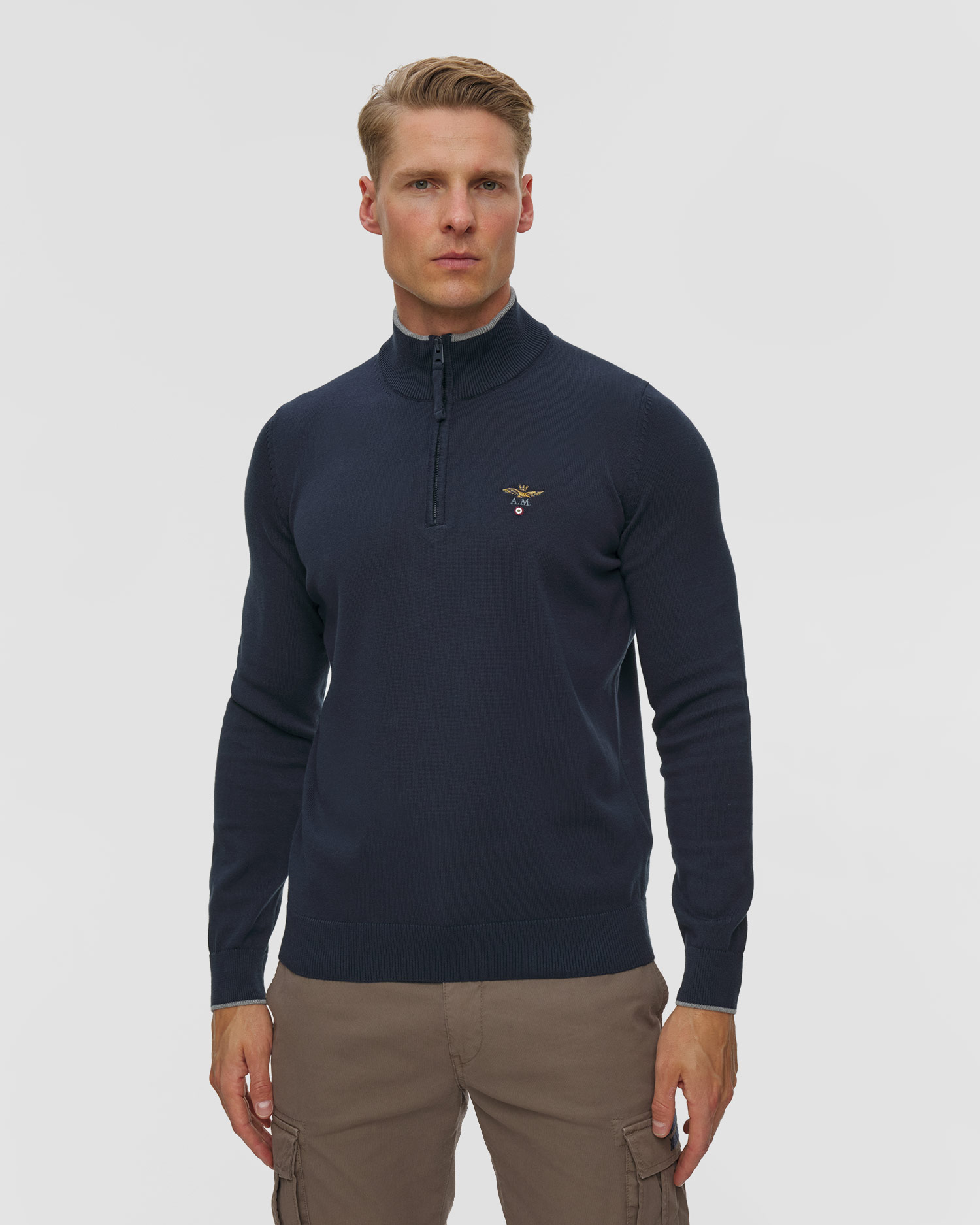 Pull en laine bleu marine pour hommes Aeronautica Militare, Couleur: Granatowy