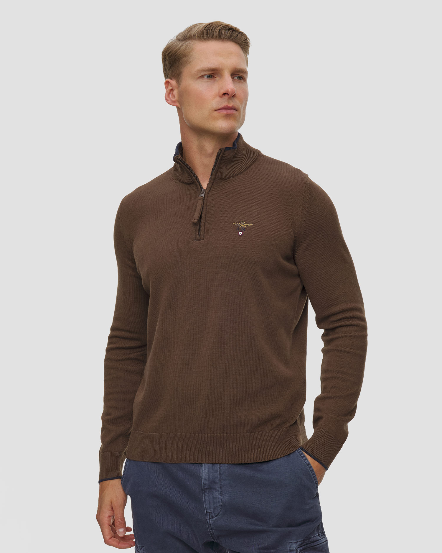 Pull marron pour hommes Aeronautica Militare, Couleur: Brązowy