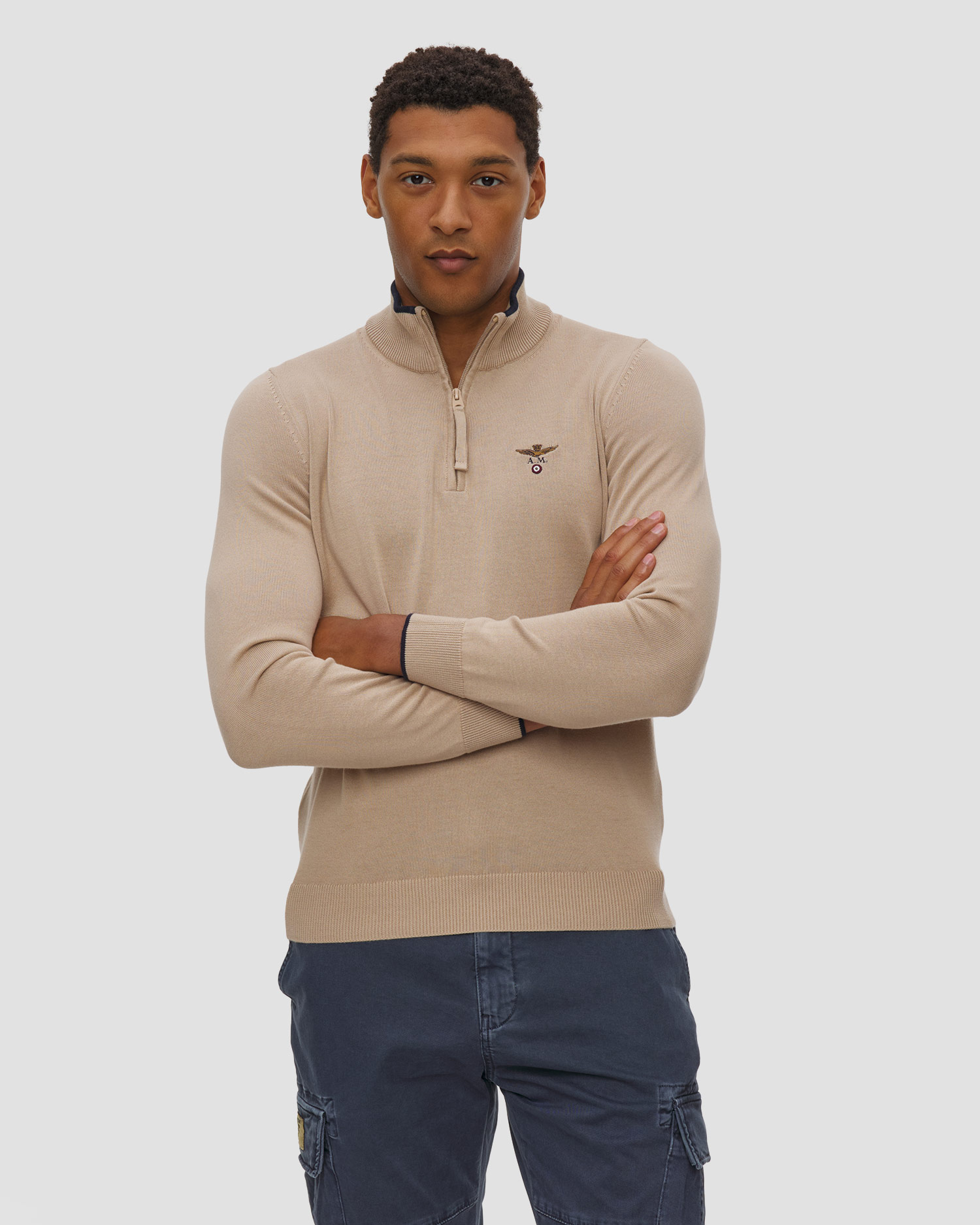 Pull beige pour hommes Aeronautica Militare