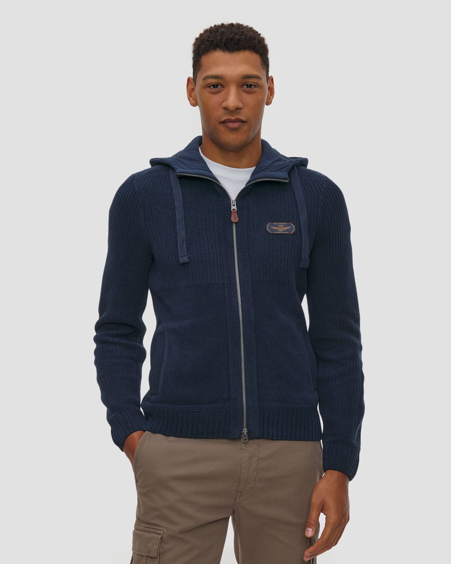 Pulover din bumbac pentru bărbați Aeronautica Militare cu glugă, Culoare/Model: Granatowy