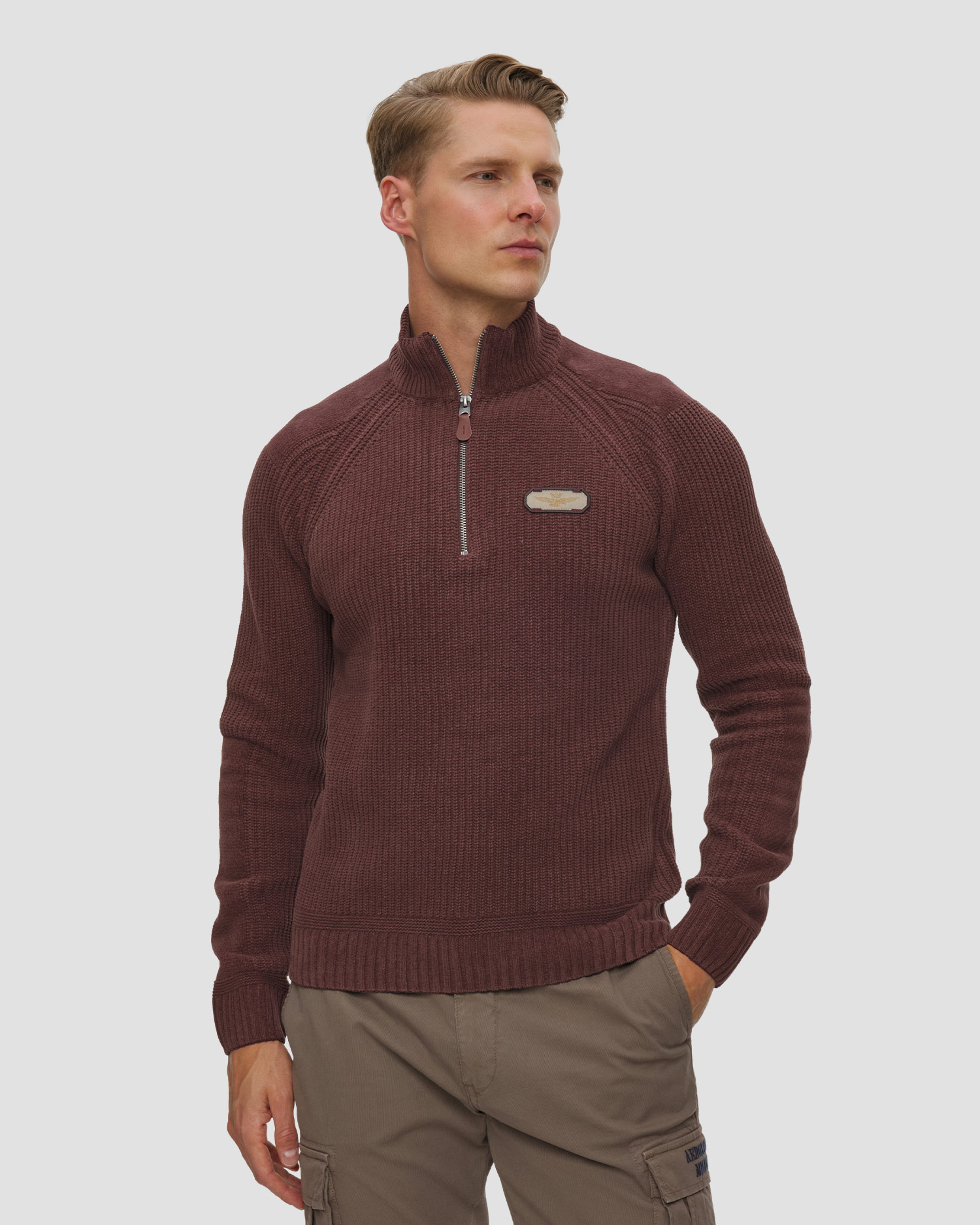 Pull avec zip court pour hommes Aeronautica Militare, Couleur: Brązowy